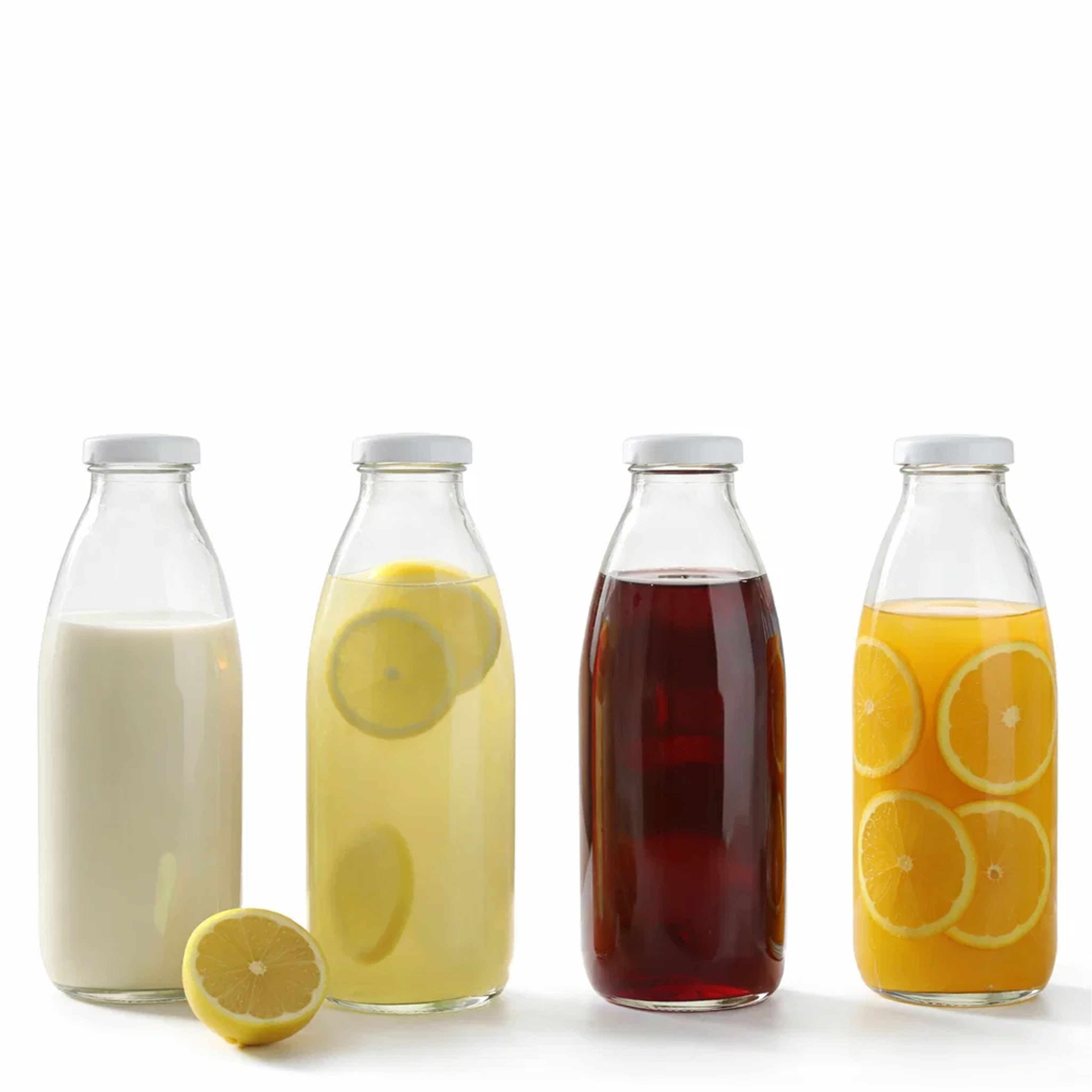 Jungengel Trinkflasche Glasflaschen 4er Set 1L mit Deckel Saft Milch Flasche, 4er Set 1L Glasflaschen mit Schraubdeckel