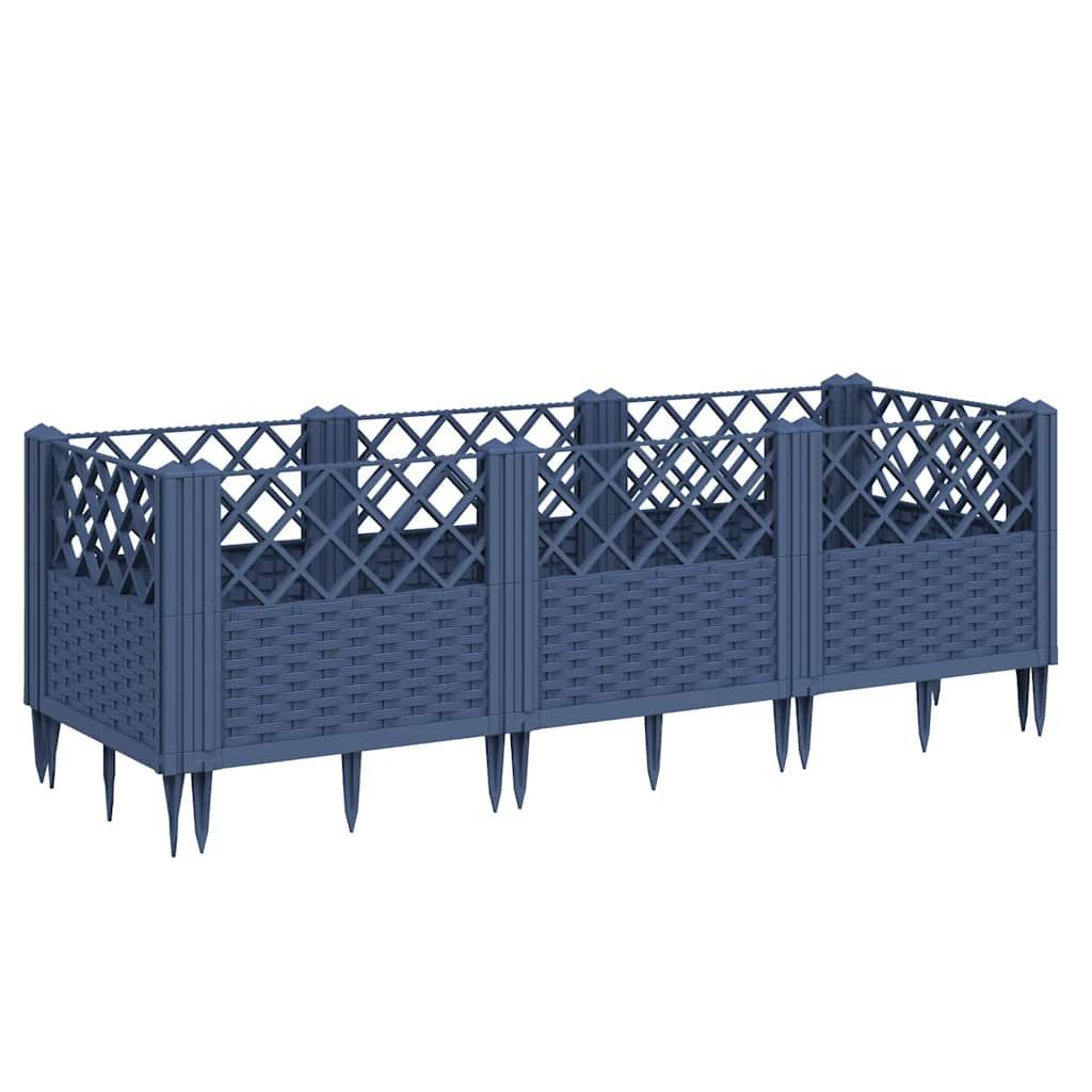 vidaXL Blumentopf Pflanzkasten mit Erdspießen Blaugrau 123,5x43,5x43,5 cm PP (1 St)