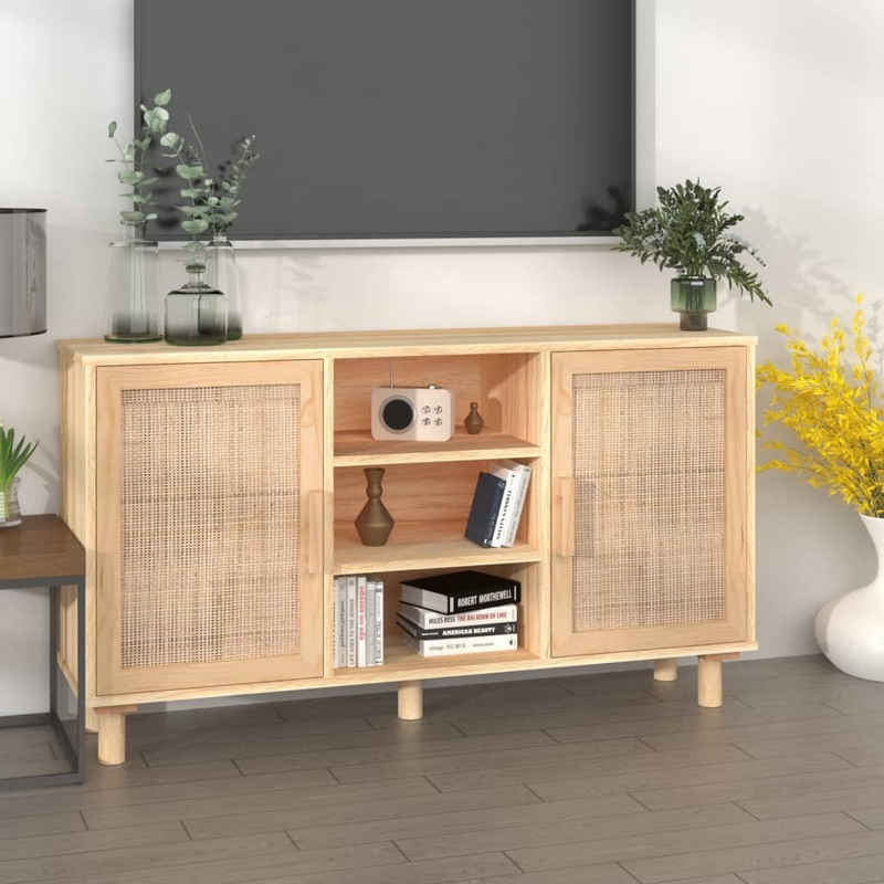 vidaXL Sideboard Sideboard Braun 105x30x60 cm Massivholz Kiefer und Natur-Rattan (1 St)