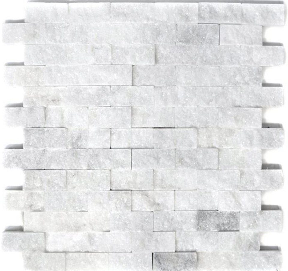 Mosani Mosaikfliesen Splitface Marmor Mosaik Steinwand Naturstein weiß Brick Mauerverband