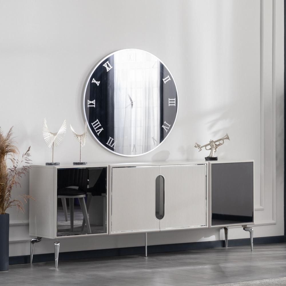 JVmoebel Sideboard Elegante schwarze Anrichte Modernes Design mit Spiegel SOFORT (2 St., Anrichte + Spiegel), Made in Europa