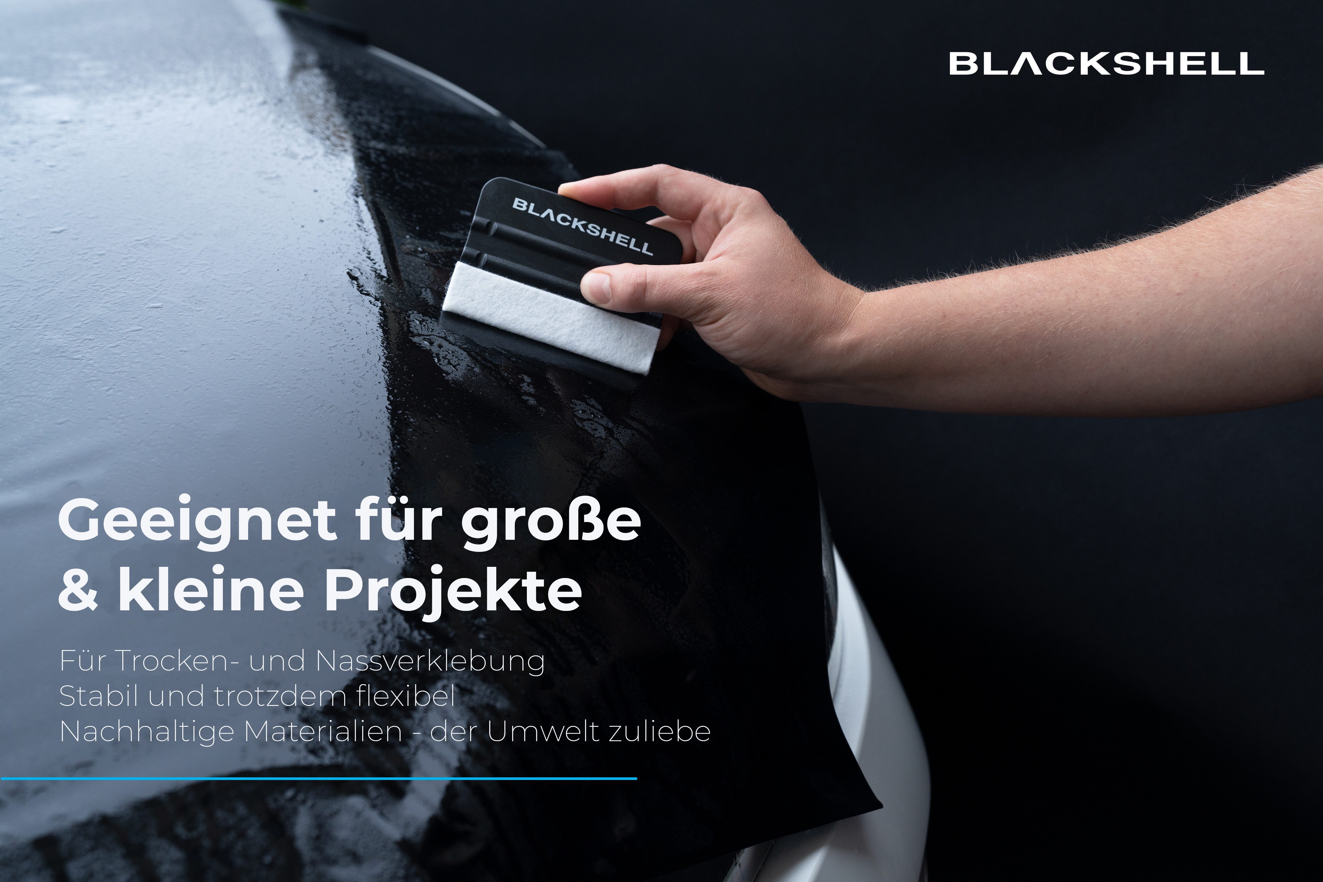 Blackshell Montagewerkzeug Profi Rakel zum Verkleben von Folien, (1-tlg), Anti-Kratz-Beschichtung durch Naturwolle – Bild 2 von 4