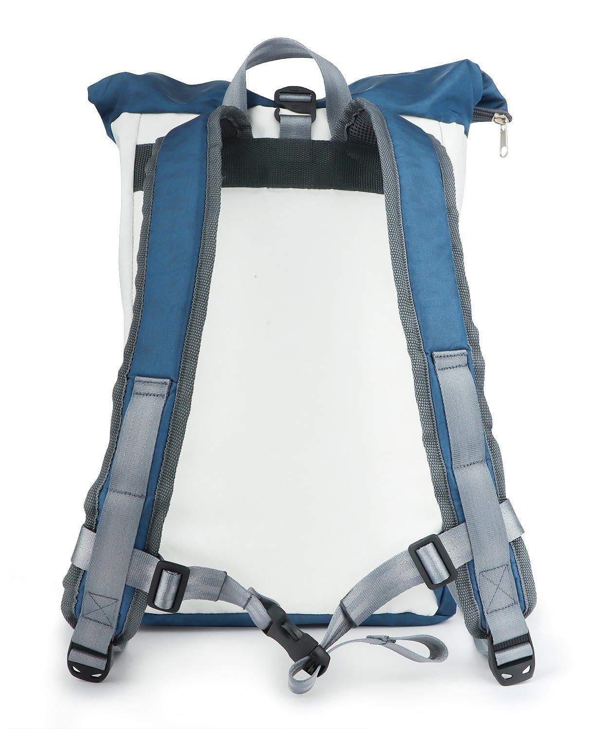 360Grad Rucksack Rucksack recyceltes Segeltuch Lotse Navy Weiß gepolstertes Laptopfach