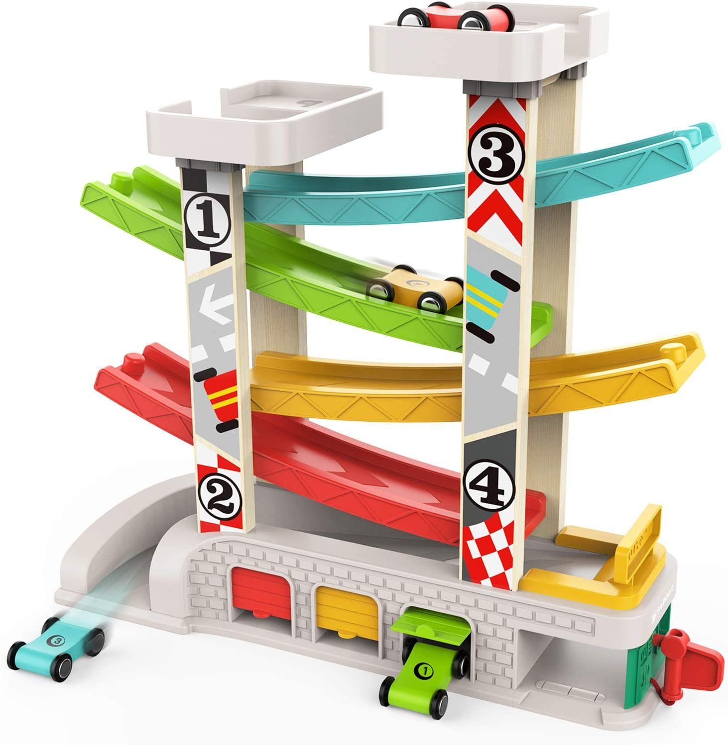 Kugelbahn Kugelbahn Autos Holz,Auto Rennbahn Spielzeug,Kinderspielzeug