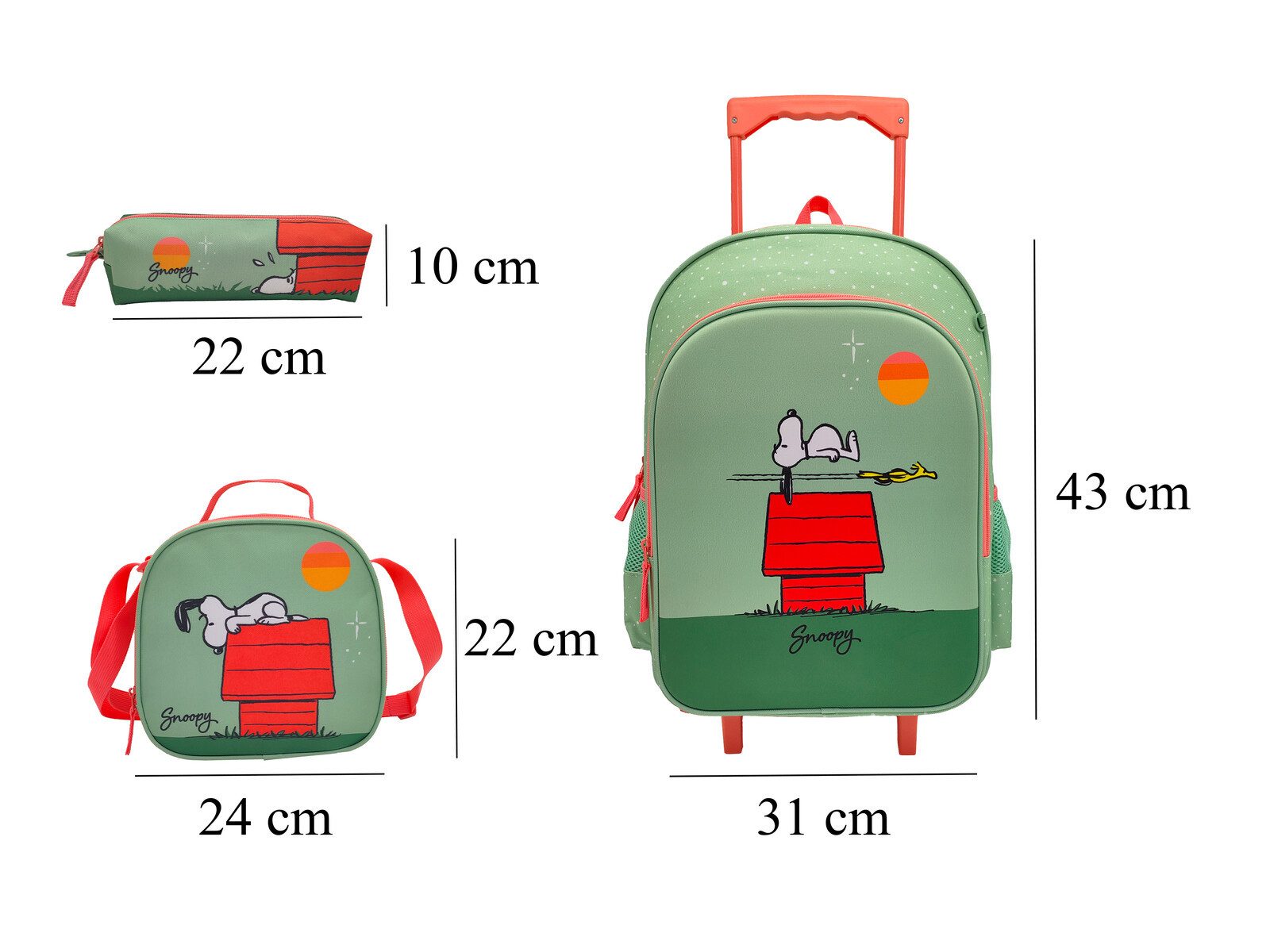 Snoopy Kinderrucksack Schulset 3 tlg Trolley Rucksack Etui Lunchbag Schule 43 cm (3-tlg) – Bild 5 von 5