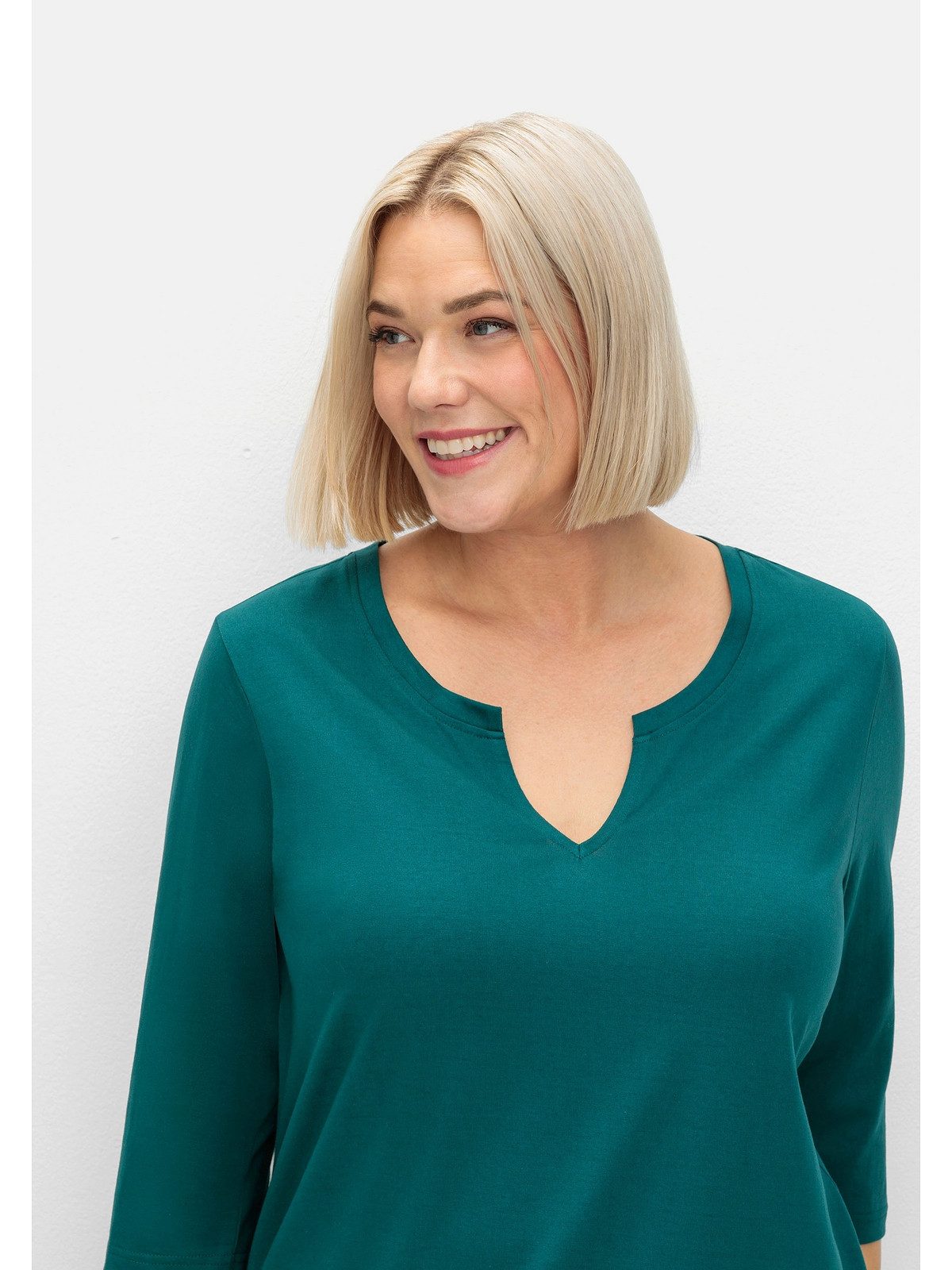 Sheego 3/4-Arm-Shirt Große Größen aus trageangenehmem Baumwoll-Modal-Mix
