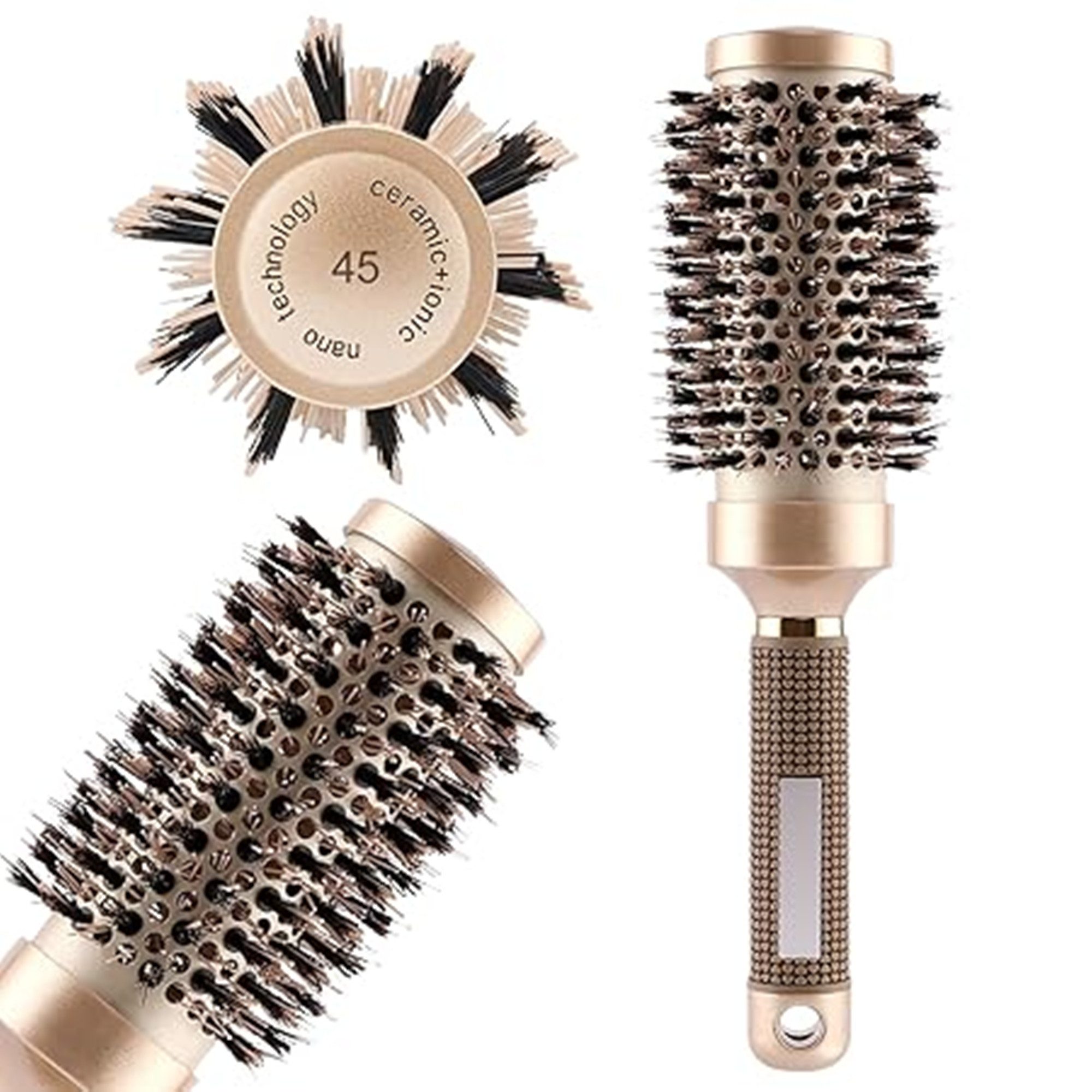 Forrlite Rundbürste Rundbürste Runde Antistatische Keramikbürste Rundbürste zum, Rundbürste zum Föhnen Rundbürstes Groß mit Wildschweinborsten Bürste für Locken Stylingbürste Frizzfreie Blowouts für Stylen Locken Föhnen (45mm)