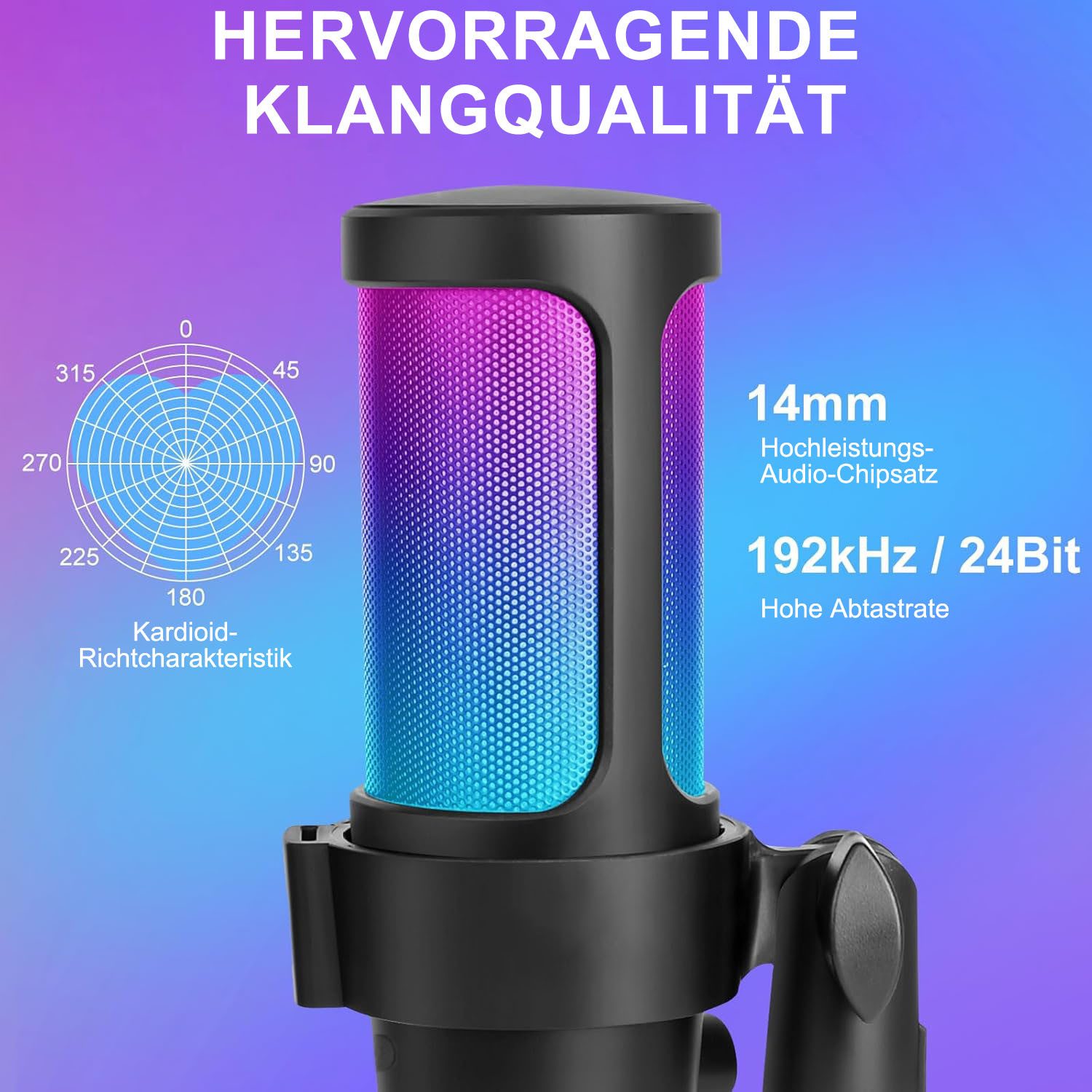 AIMAX Streaming-Mikrofon Gaming Mikrofon PC mit Arm USB Microphone für Streaming Podcast Studio, mit Mikrofon Ständer mit Nierencharakteristik