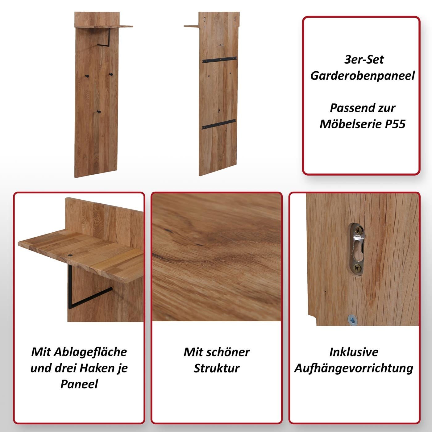 MCW Garderobenpaneel MCW-P55-SG, Passend zur Möbelserie P55