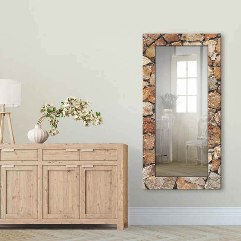 Artland Dekospiegel Braune Steinwand, gerahmter Ganzkörperspiegel, Wandspiegel, mit Motivrahmen, Landhaus