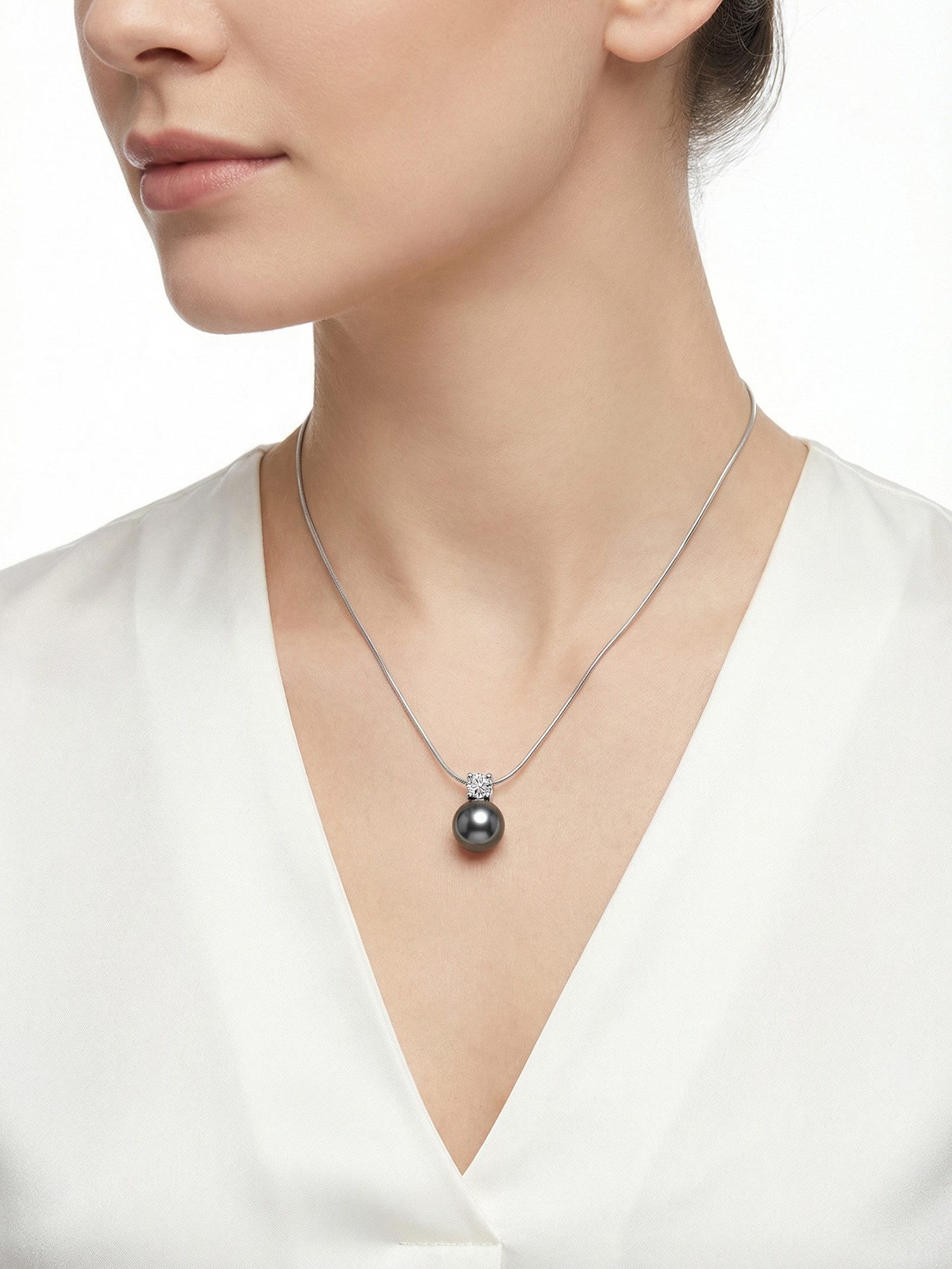 Staufergold Perlenkette Perlenkette „Luna Pearl“ – Zirkonia-Solitär Grau, handmade with Love!
