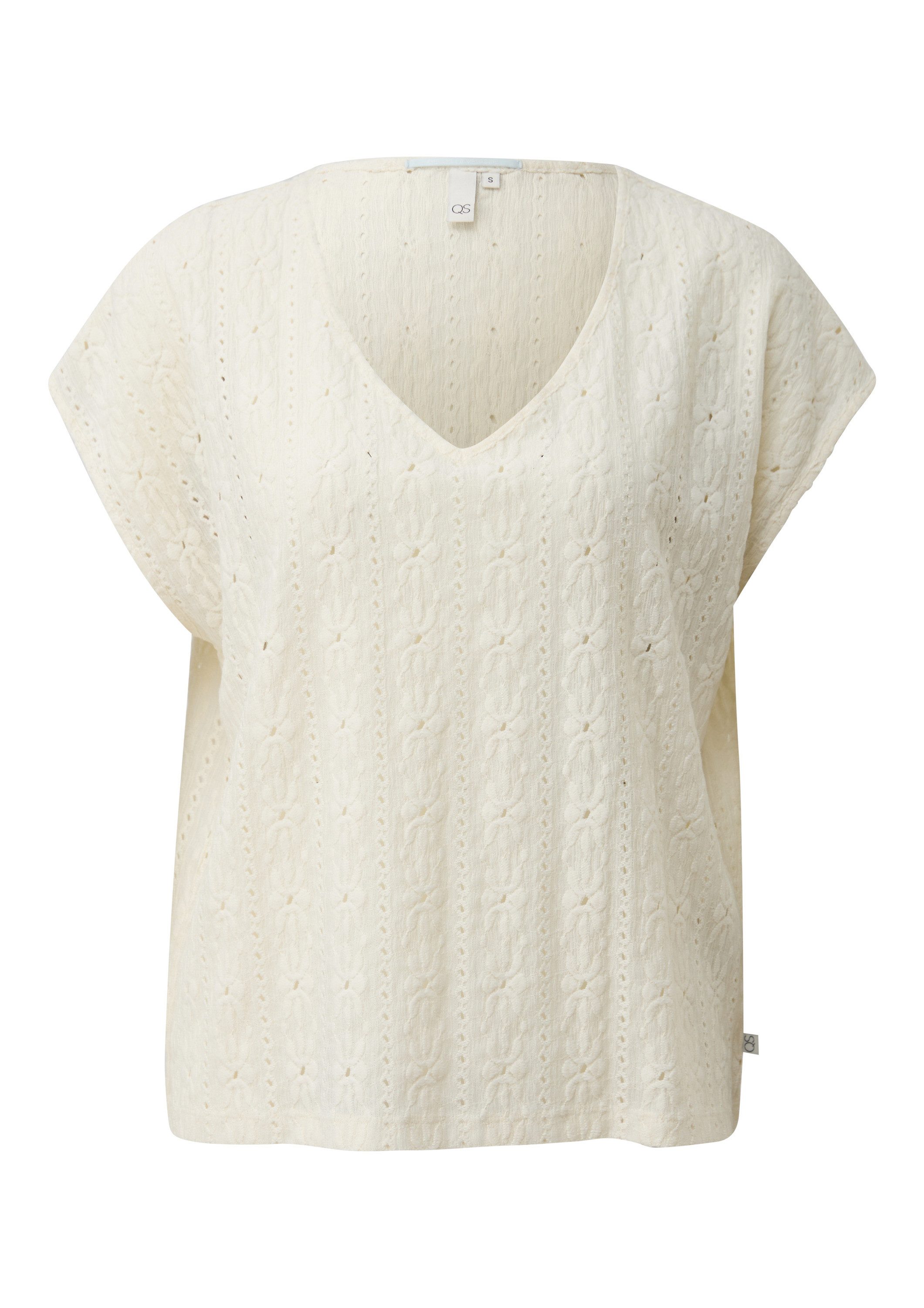 QS Kurzarmshirt T-Shirt Shirt mit Ajourmuster