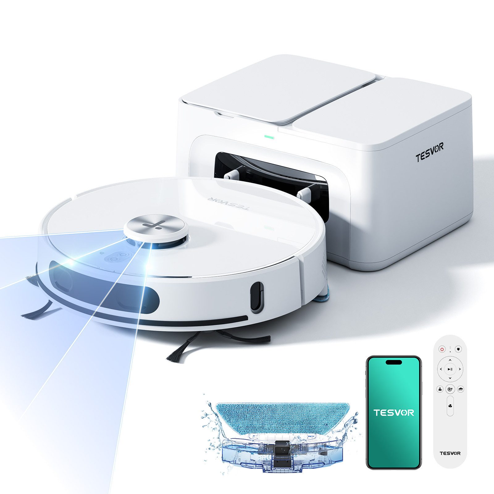 Saugroboter und Wischroboter mit Absaugstation – 8000PA, Laser-Navigation