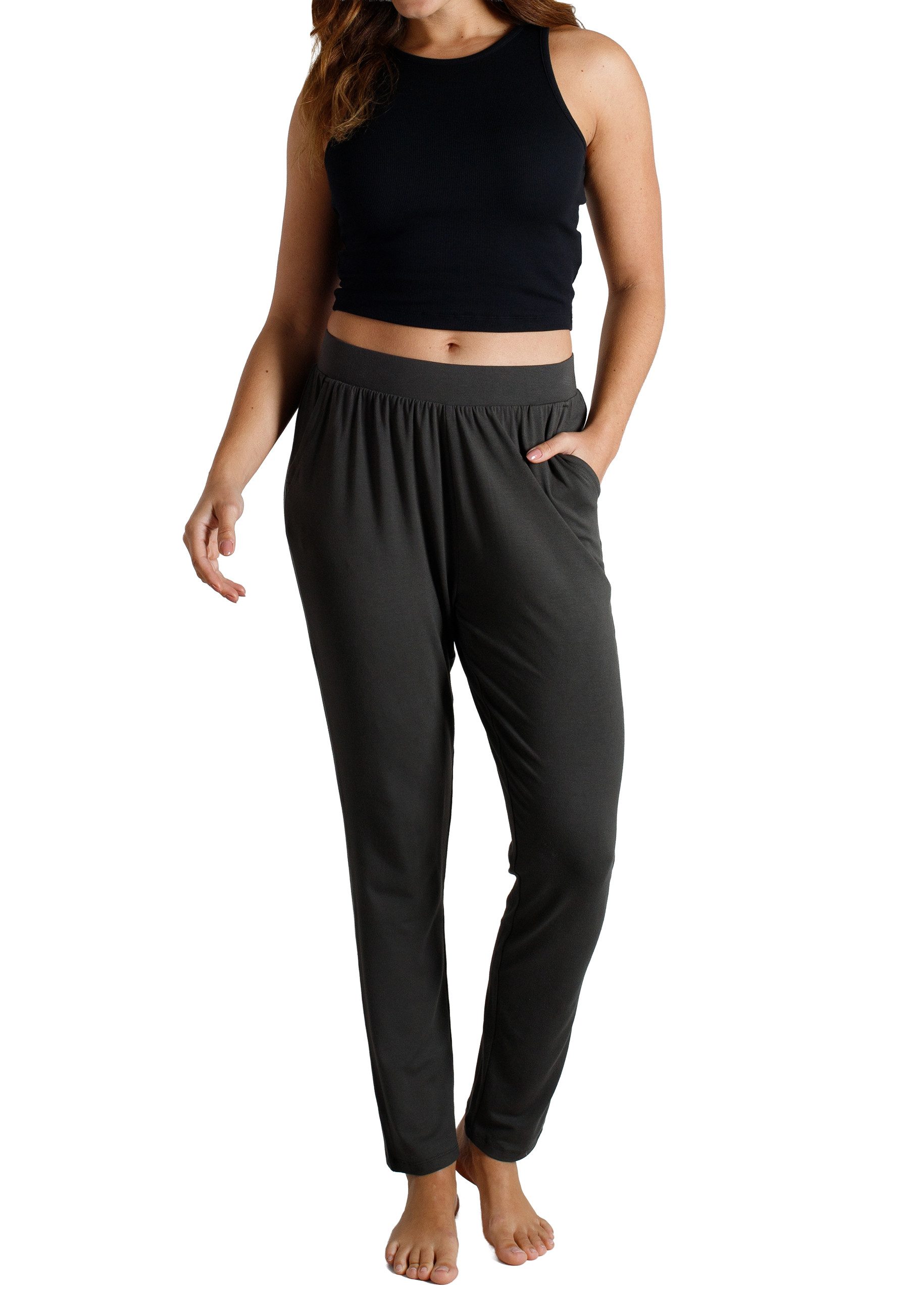Schlafhose TOM TAILOR Damen Lange-Hose grau uni