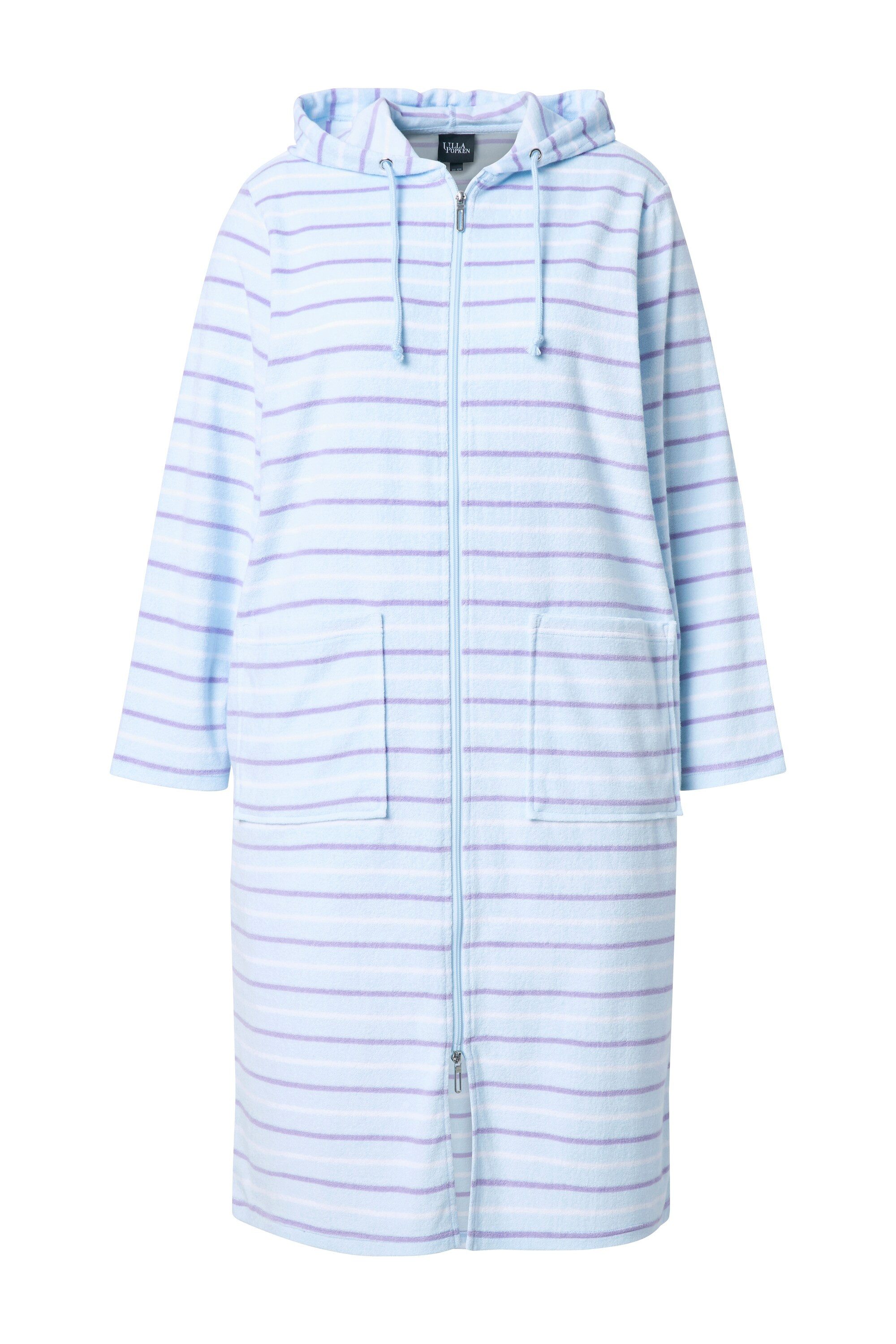 Ulla Popken Bademantel Bademantel Streifen 2-Wege-Zipper Langarm Frottee, l günstig online kaufen