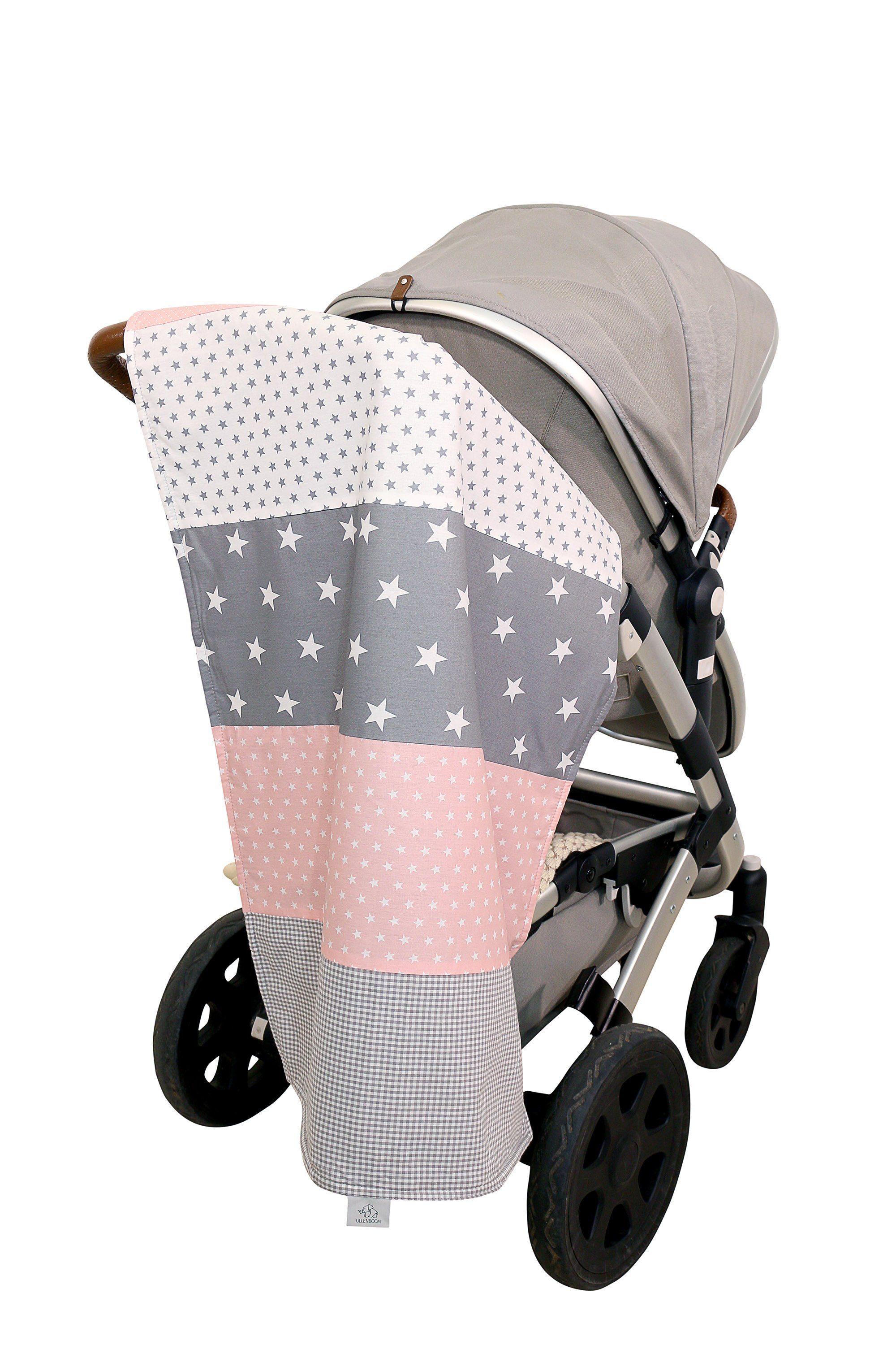 Sterne, EU), ®, Aus cm 70x100 Rosa Patchwork als hochwertiger Design: (Made Babydecke Babydecke Fleece, & Spieldecke in Grau & Baumwolle ULLENBOOM Kinderwagendecke