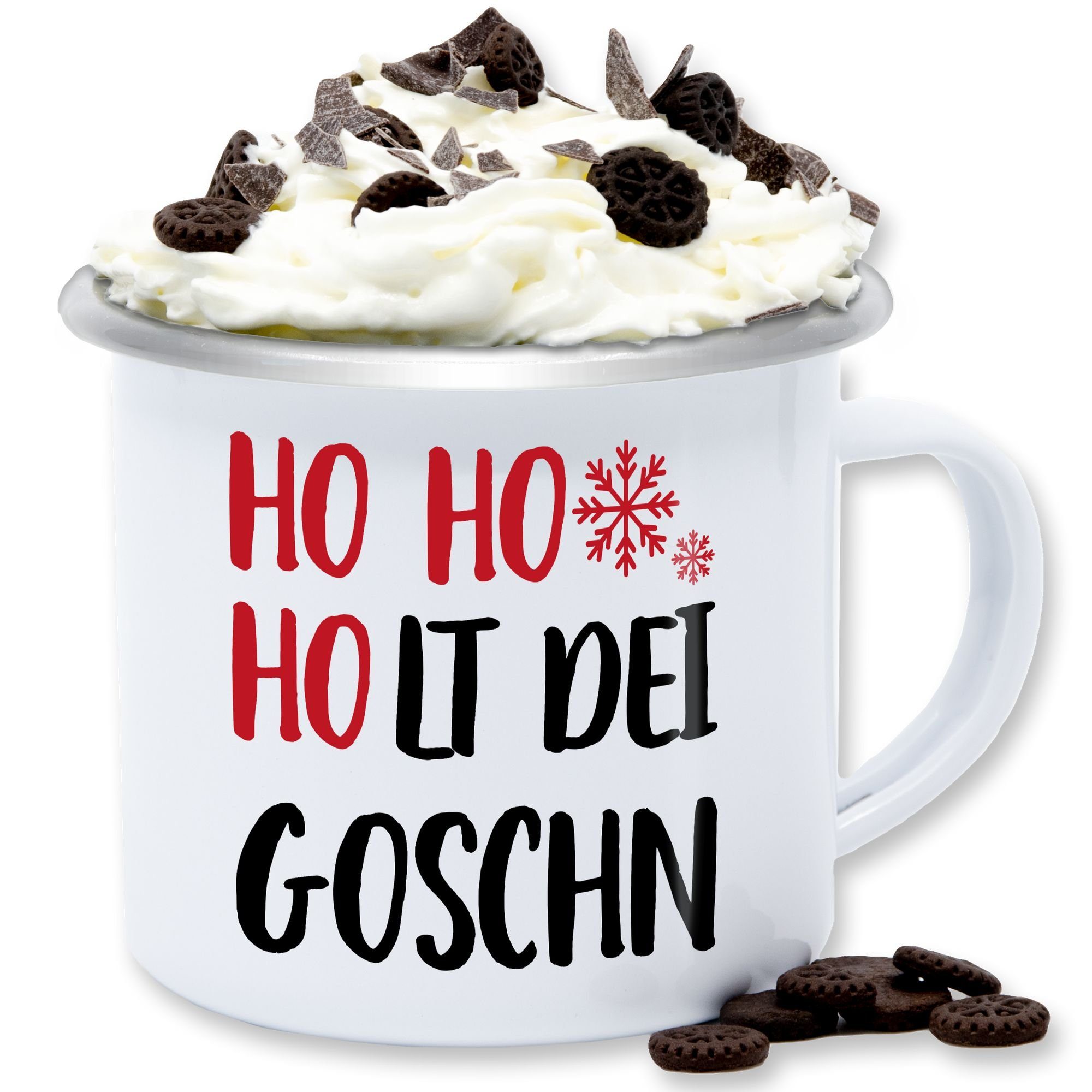 Shirtracer Tasse HO HO HOlt dei Goschn, Stahlblech, Weihnachtstasse 2 Weiß Silber | Teetassen