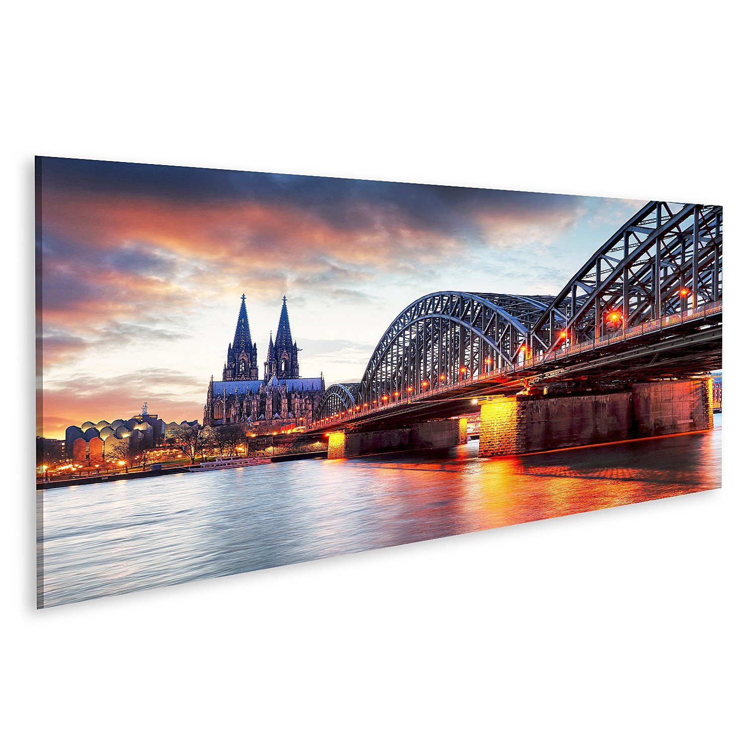 islandburner Leinwandbild Bild auf Leinwand Kölner Dom Hohenzollern Brücke Sonnenuntergang Nacht