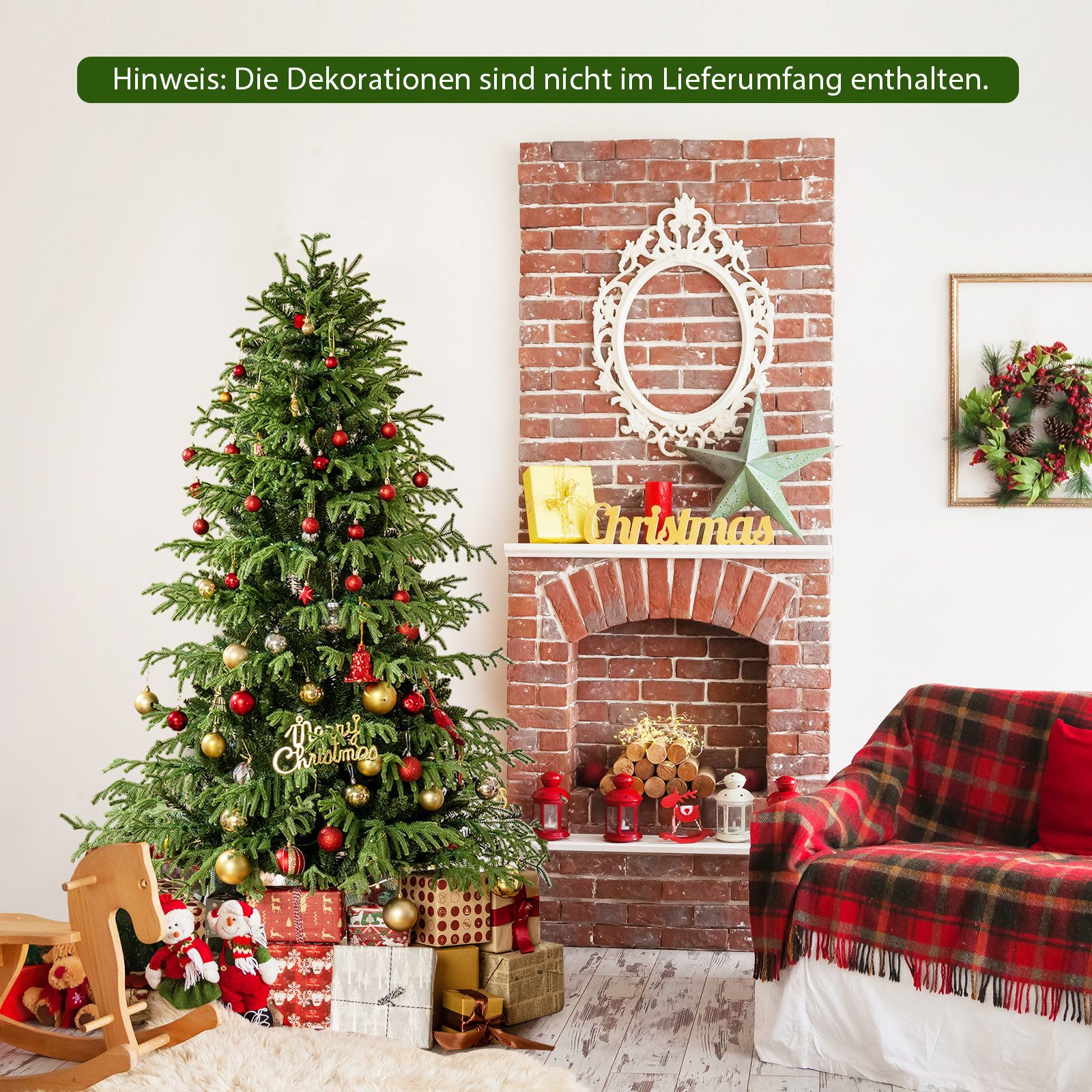 COSTWAY Künstlicher Weihnachtsbaum, 180cm, 270 warmweiße LEDs, 746 Spitzen