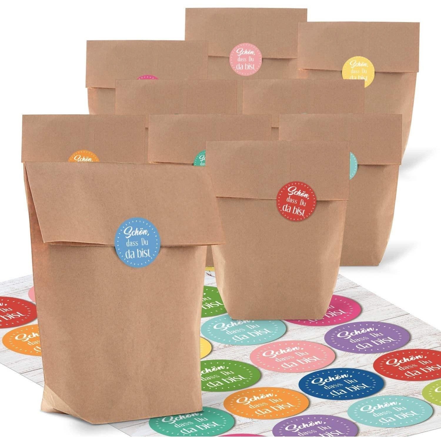 Logbuch-Verlag Aufkleber 24 teiliges Set - kleine braune Kraftpapiertüten + blau türkise Schön