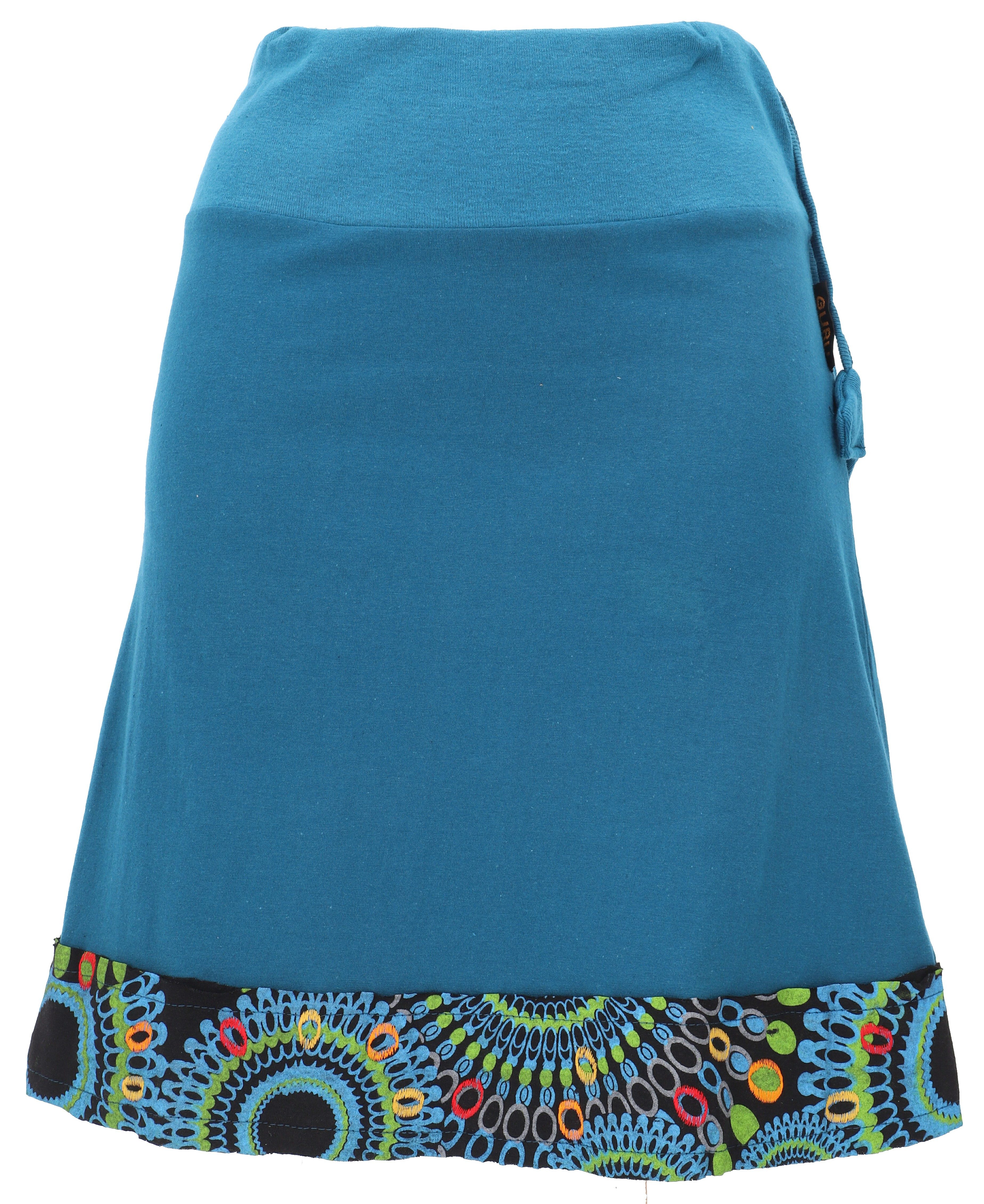Guru-Shop Minirock Minirock mit besticktem Saum, Boho chic Rock,.. alternative Bekleidung