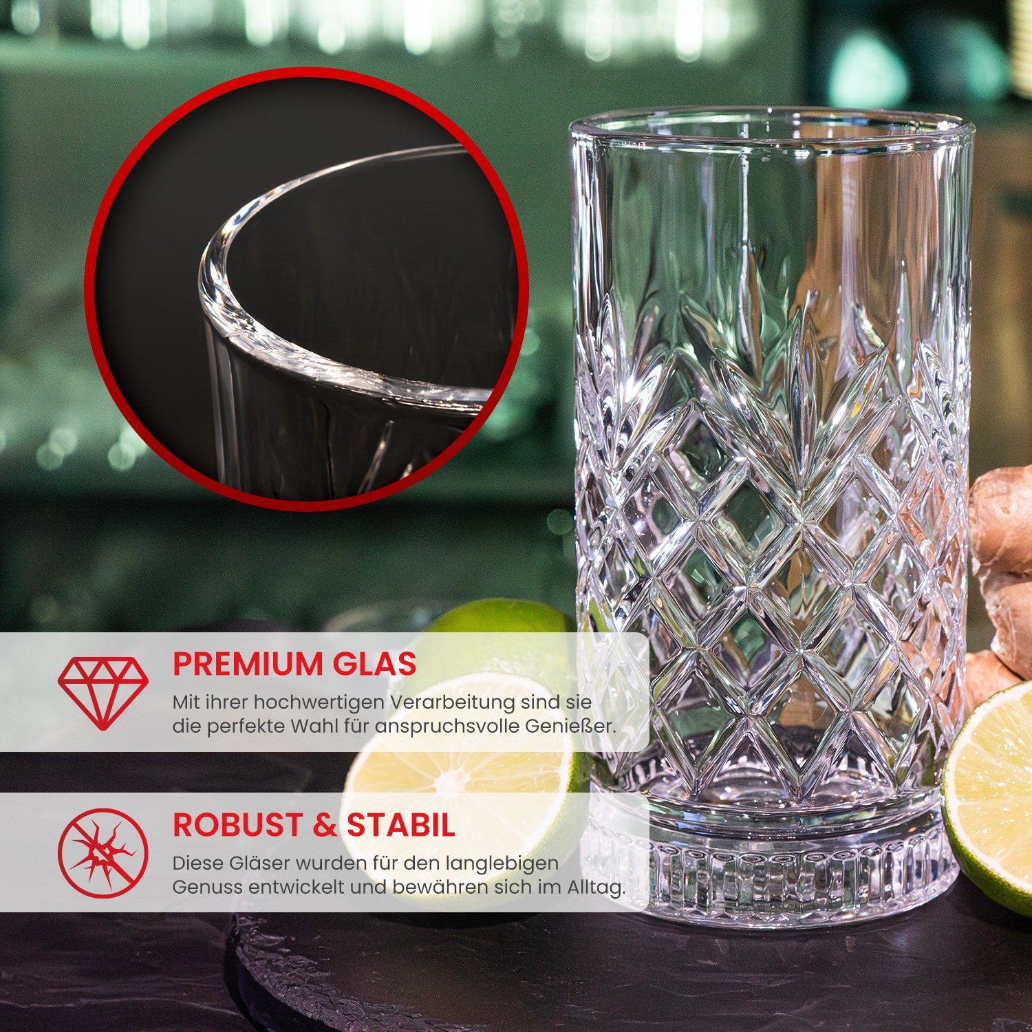 GENTOR Gläser-Set GENTOR Glas Set Longdrinkglas 4er Set Wasserglas Saftglas Kristallglas, 4-teilige Kristallgläser 460ml – Bild 5 von 5