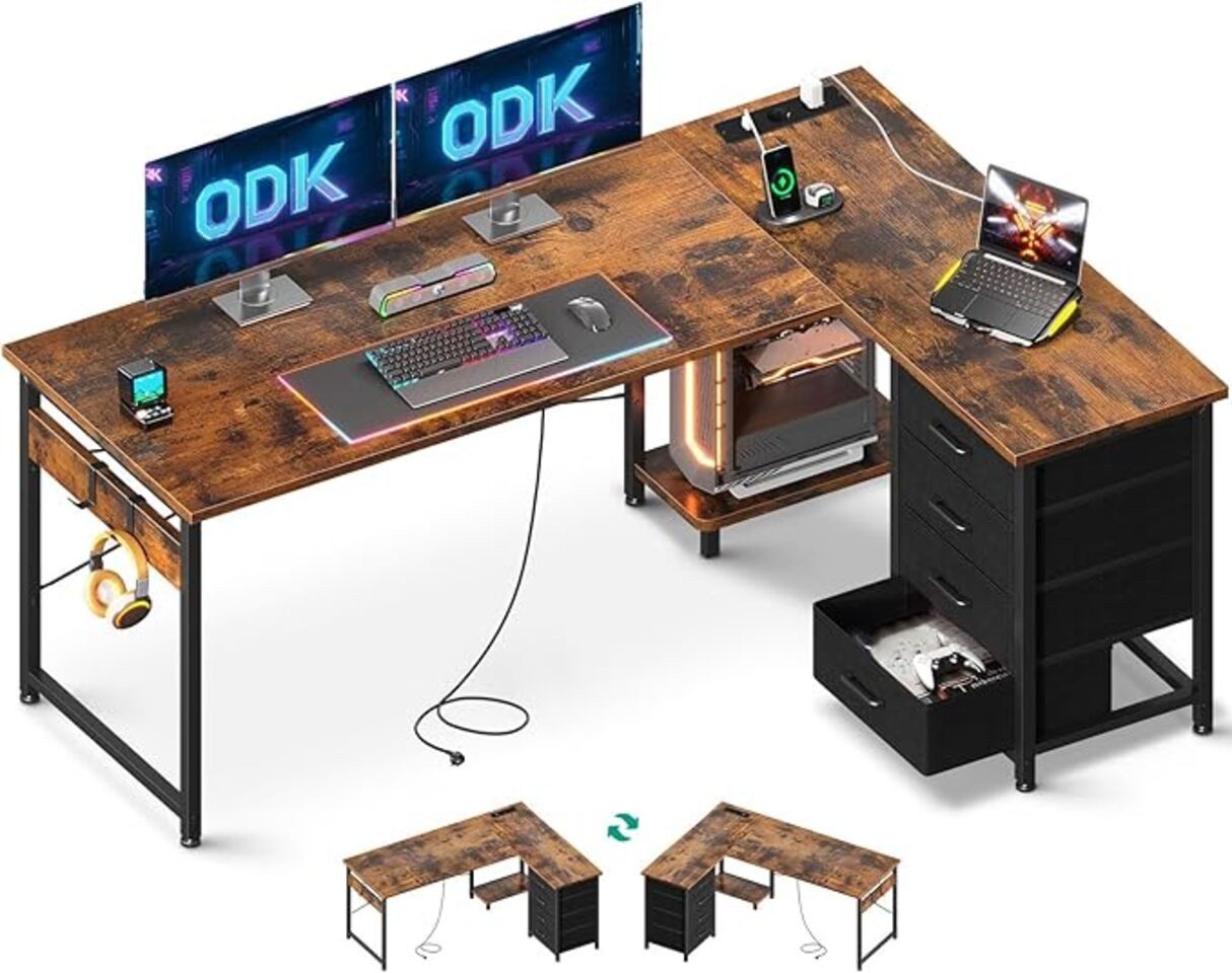 ODK Schreibtisch ODK Schreibtisch mit Schubladen, Steckdosen & USB günstig online kaufen