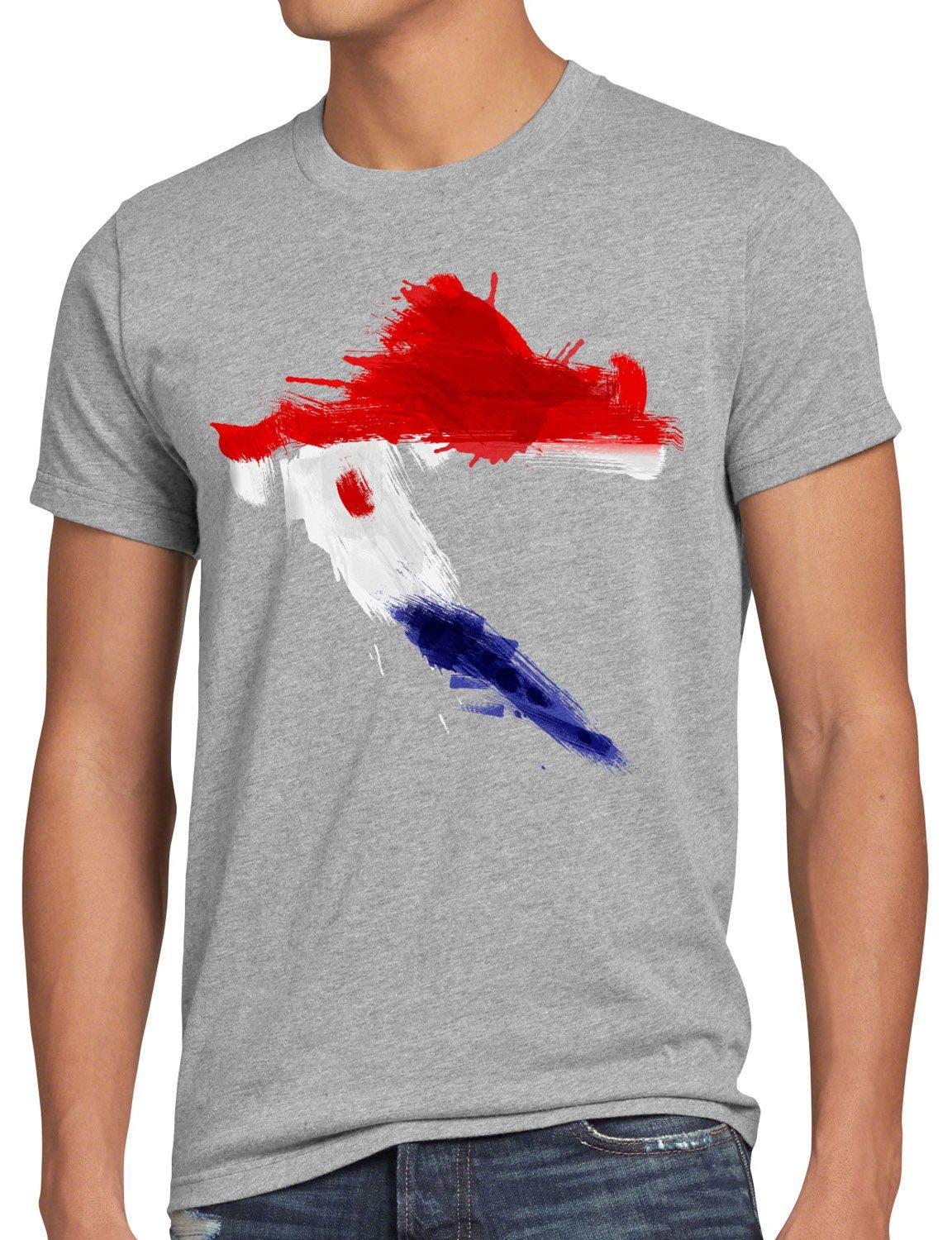 style3 Print-Shirt Herren T-Shirt Flagge Kroatien Fußball Sport Croatia WM EM Fahne grau meliert