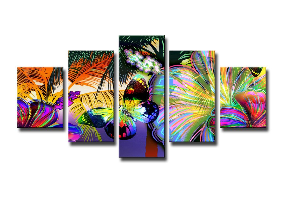 Bild 5 er Set auf Leinwand, sofort aufhängbar, gerahmt, 160 x 80 cm