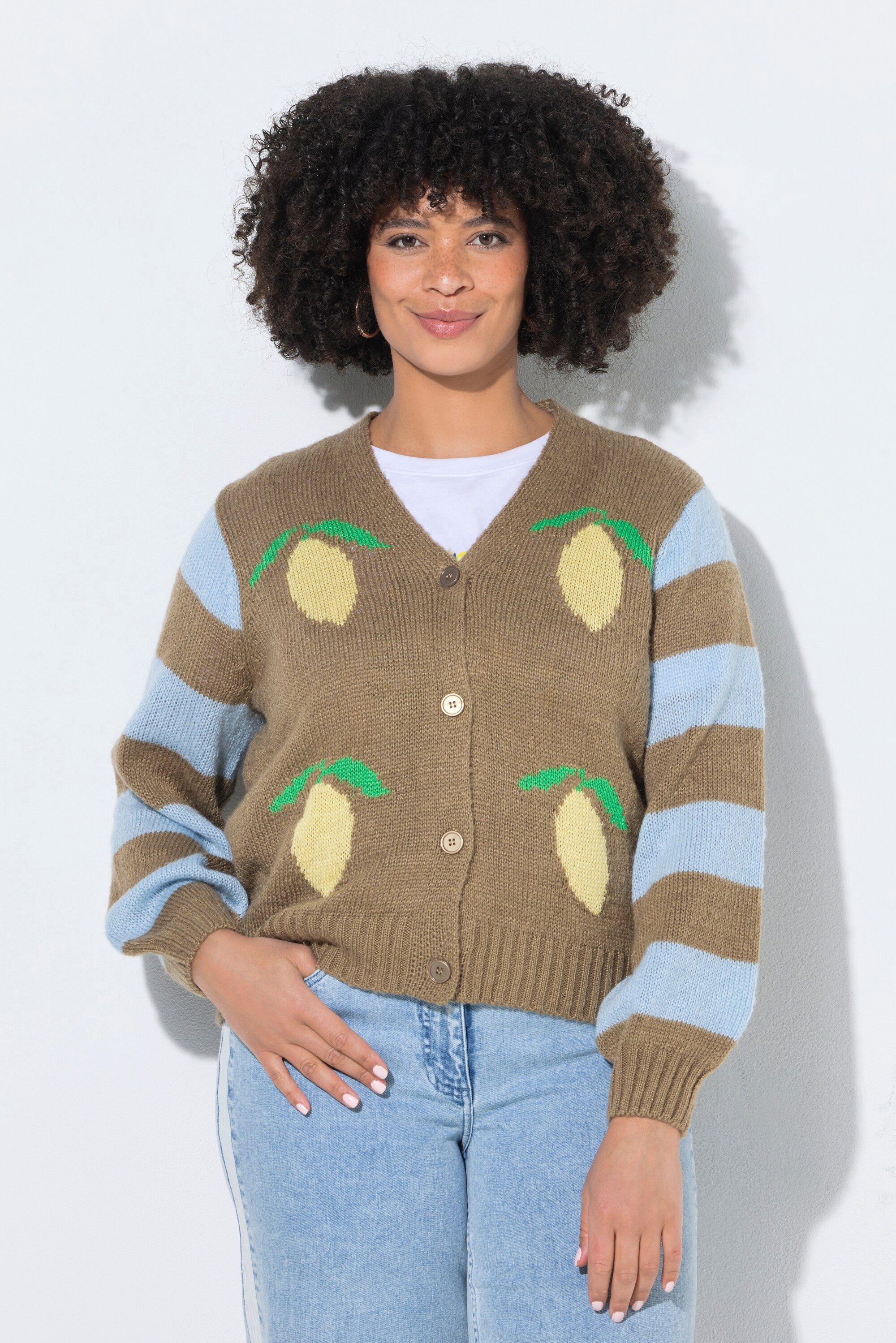 Angel of Style Strickjacke Strickjacke Straight Fit Zitronen Ballon-Langarm