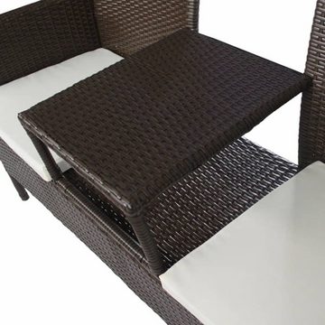 vidaXL Gartenbank Gartensofa 2-Sitzer mit Teetisch Poly Rattan Braun (1-St)