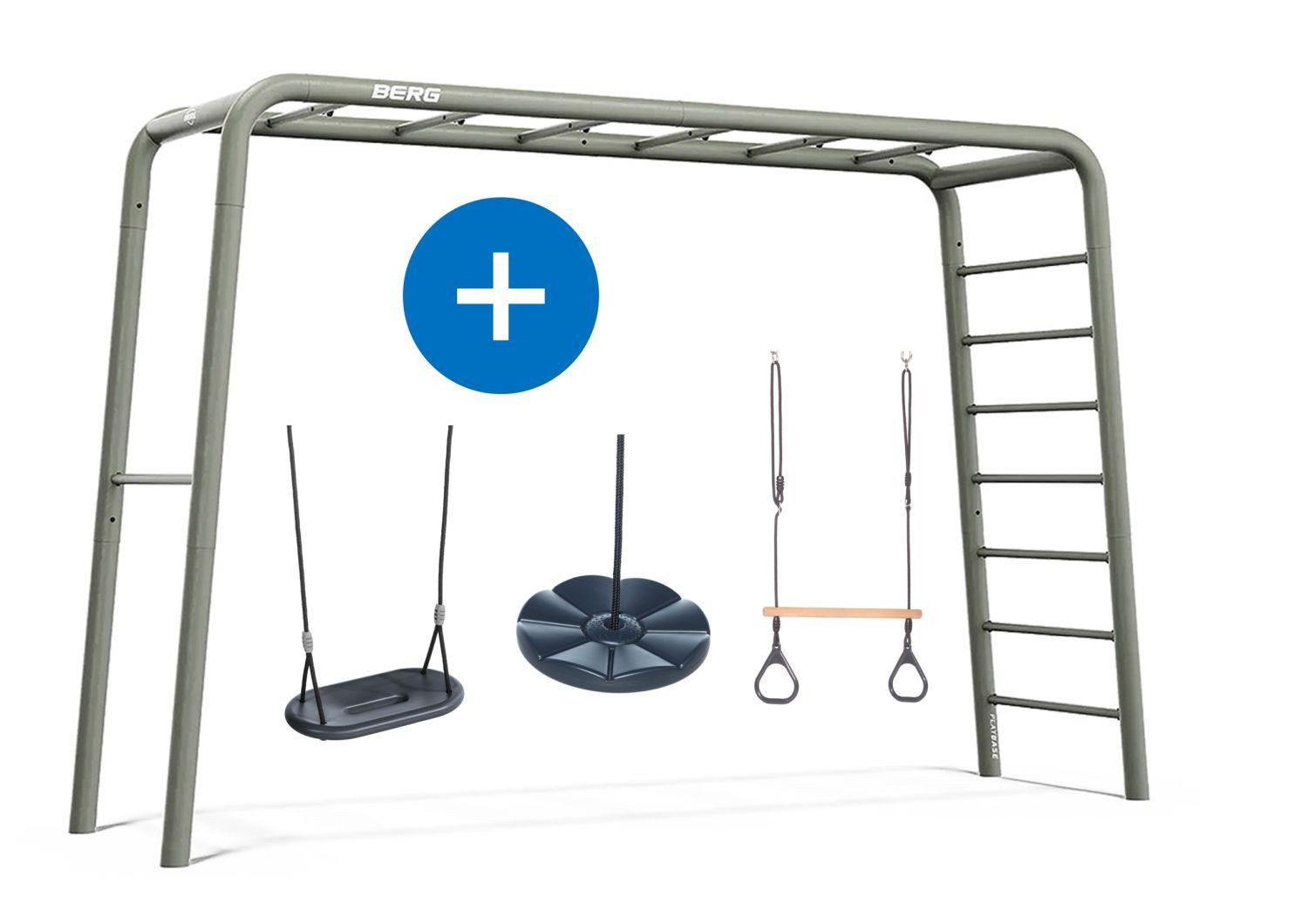 Berg Klettergerüst BERG PlayBase L Rahmen Klettergerüst Schaukelgestell, mit Reckstange u. Leiter, grün