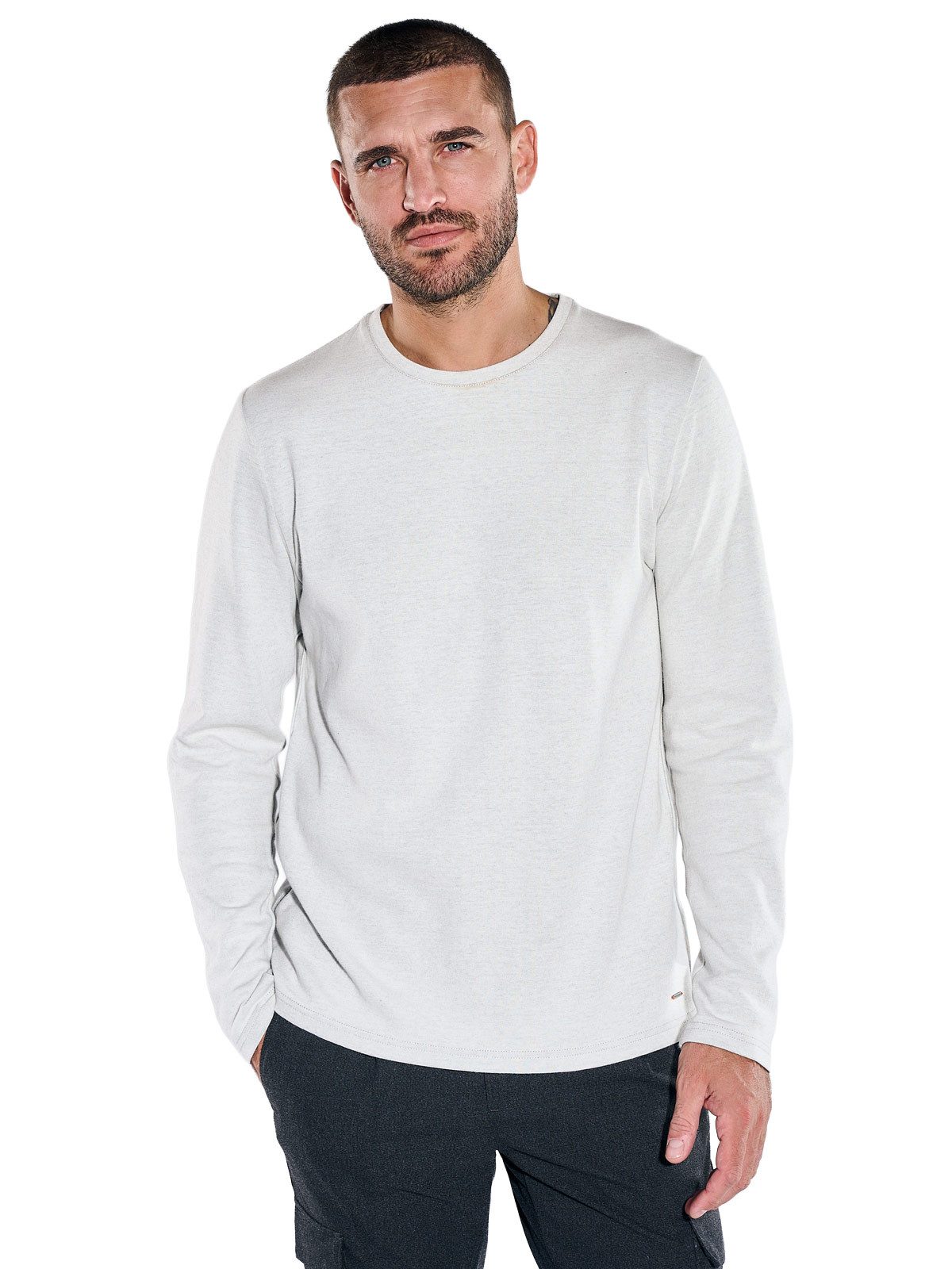 emilio adani Langarmshirt Herren Longsleeve mit Rundhalsausschnitt, Hellgrau