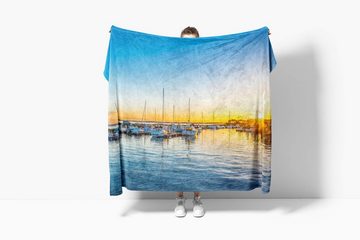 Sinus Art Handtücher Handtuch Strandhandtuch Saunatuch Kuscheldecke mit Fotomotiv Hafen Mittelemeer, Baumwolle-Polyester-Mix (1-St), Handtuch