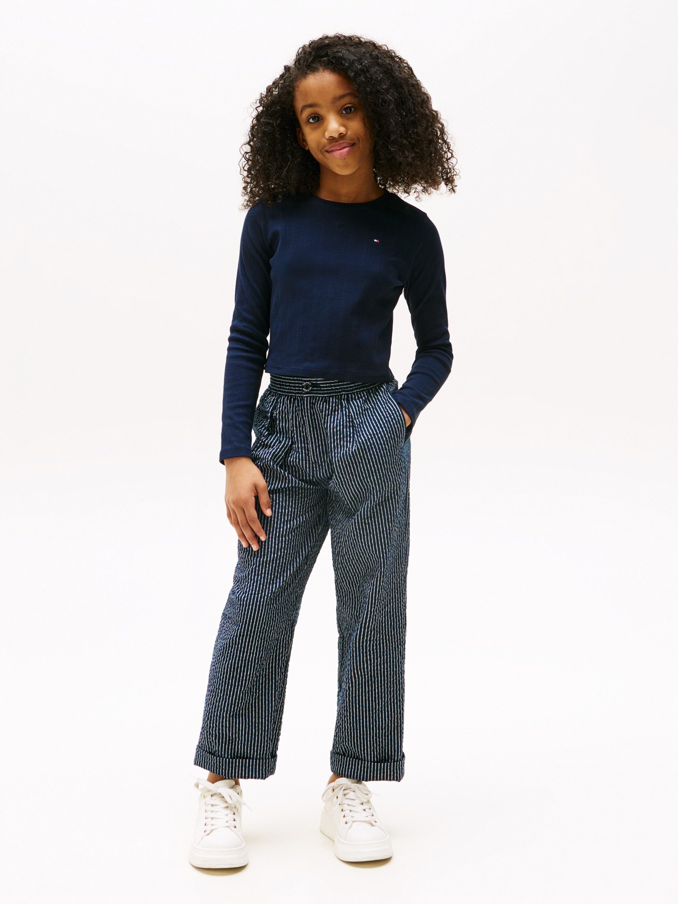 Tommy Hilfiger Langarmshirt POINTELLE TOP LS für Kinder bis 16 Jahre, mit Logo-Druck