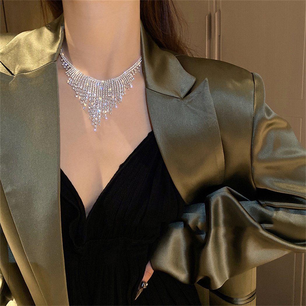 (1-tlg) Luxus-Design-Halskette Strass-Halskette, DAYUT Übertriebene Charm-Kette personalisierte