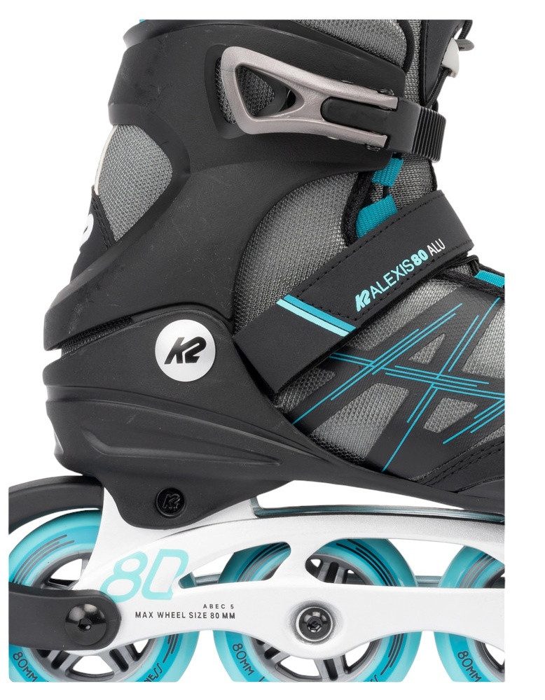 K2 Inlineskates Alexis 80 Alu (Rollen: 80mm/82A, Kugellager: ABEC 5) grau/cyanblau
