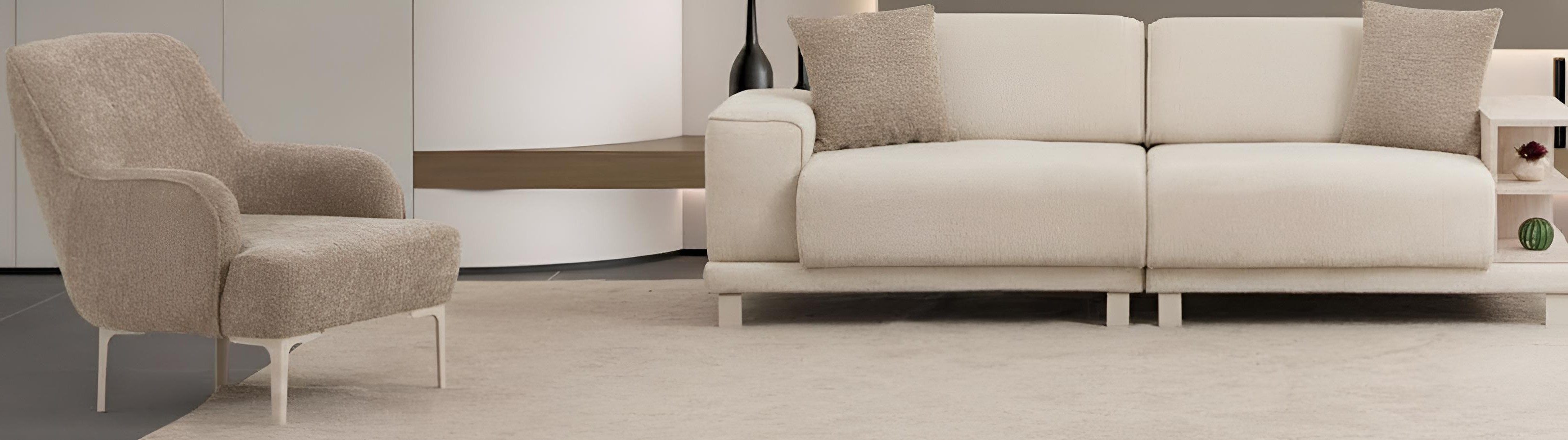 Xlmoebel 3-Sitzer Beiges Wohnzimmer-Set aus Textil und Holz mit elegantem Design, 2 Teile, Made in Europa
