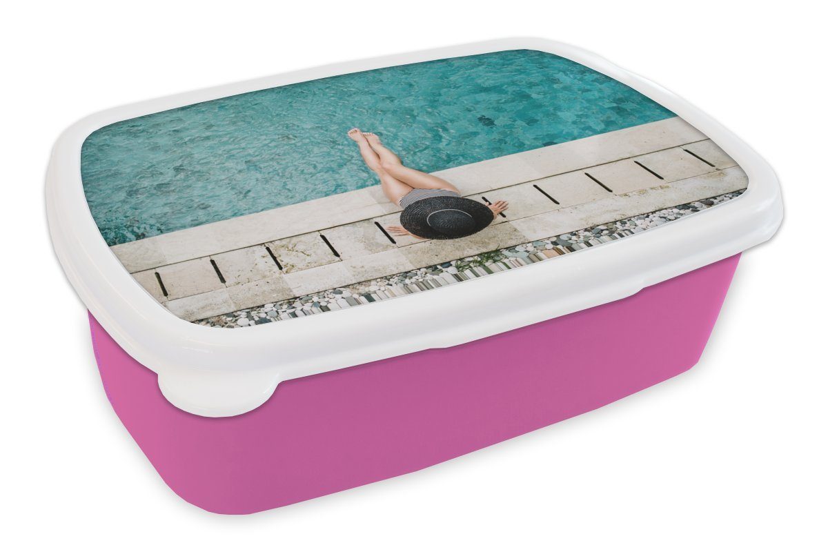 MuchoWow Lunchbox Wasser - Tropisch - Pool, Kunststoff, (2-tlg), Brotbox für Erwachsene, Brotdose Kinder, Snackbox, Mädchen, Kunststoff rosa