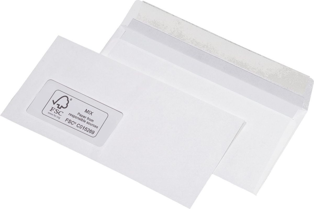 MAILMEDIA Briefumschlag Briefumschläge DINlang mit Fenster haftklebend weiß VE=100 Stück FSC