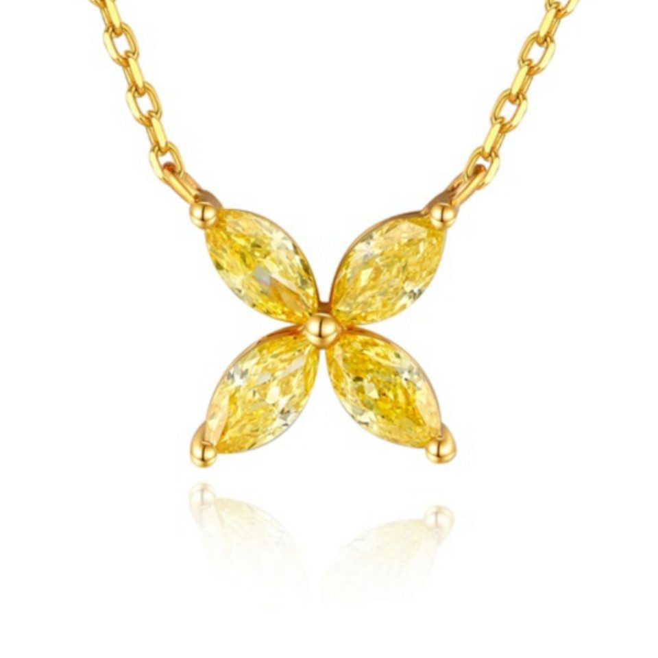 Sternvoll Goldkette Kleeblatt Kette mit 0,62 ct gelben Diamanten aus 18K Go günstig online kaufen