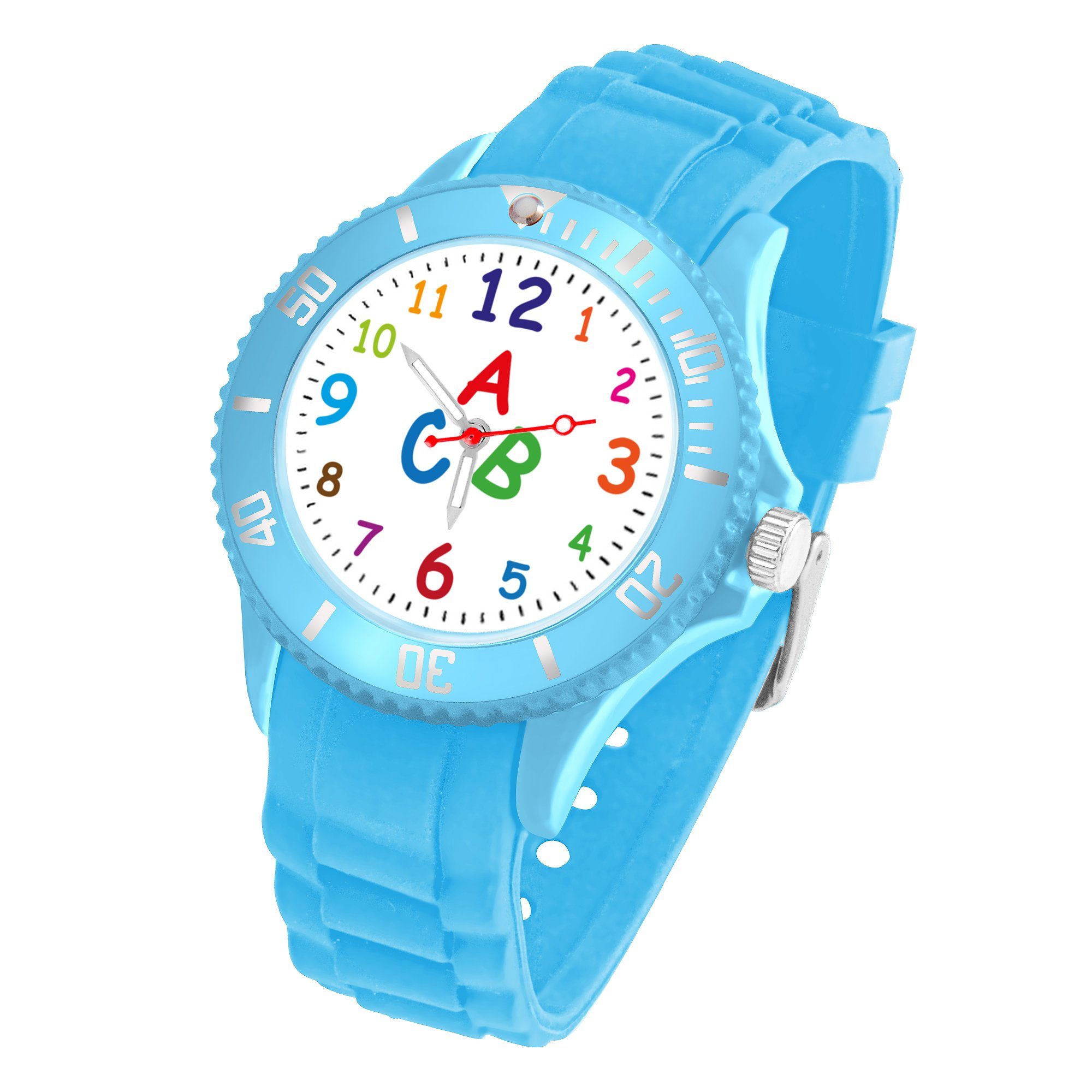 Taffstyle Quarzuhr Kinder Armbanduhr Silikon Lernuhr Zahlen Uhr Bunt, Bunte ABC Silikonuhr Farbige Sportuhr Kinderuhr 34mm Analog Quarz