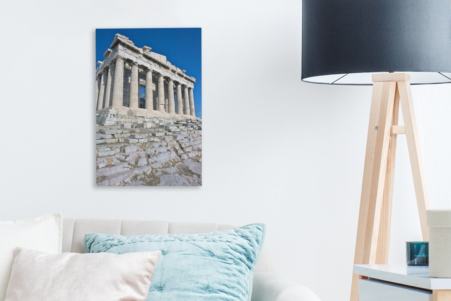 OneMillionCanvasses® Leinwandbild Das inkl. fertig bespannt Athen, Parthenon historische auf St), (1 Zackenaufhänger, Akropolis von der Gemälde, Leinwandbild cm 20x30
