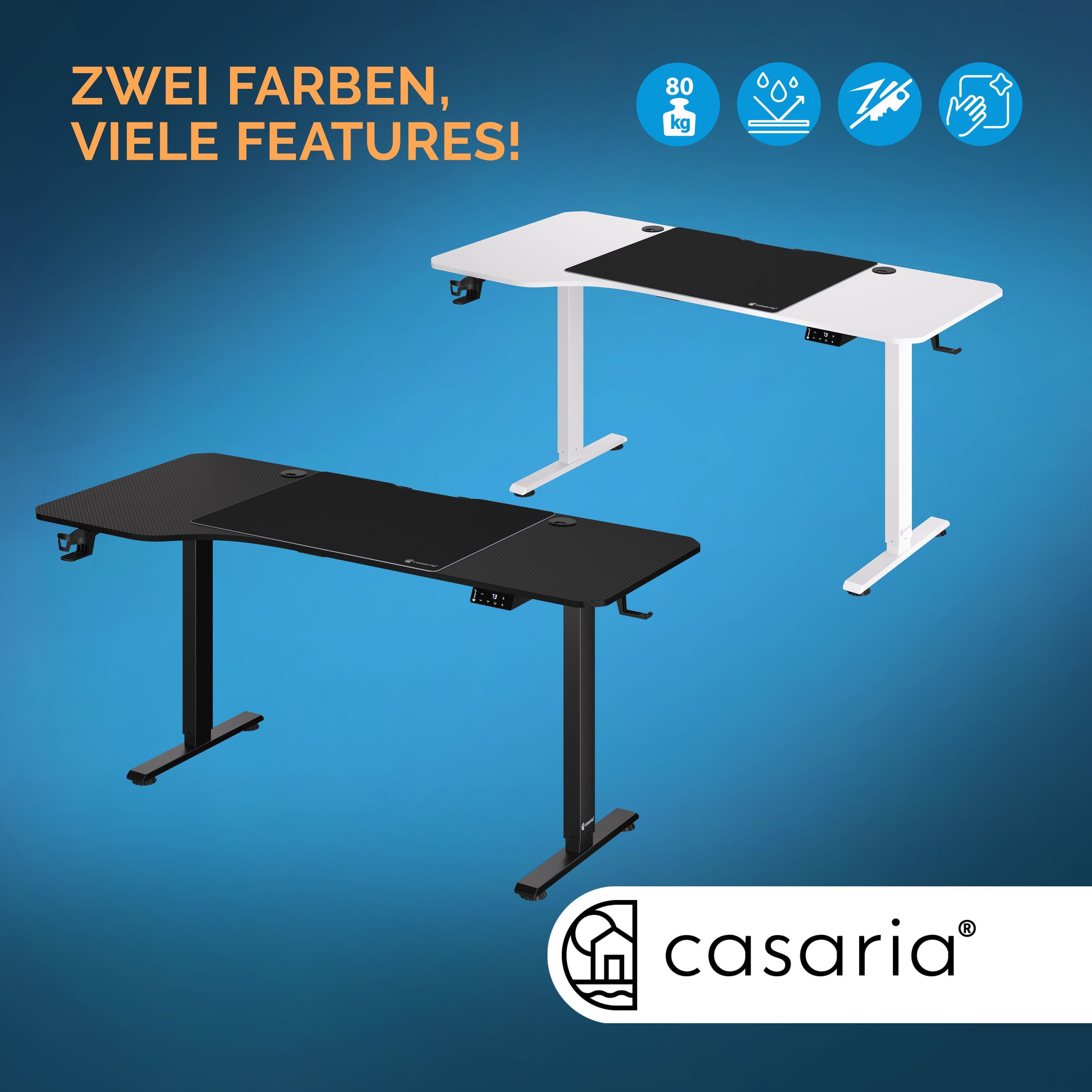 Casaria Schreibtisch, Mousepad L-Form Elektrisch Schwarz 160x75cm Stahlgestell 73-118cm LCD-Display
