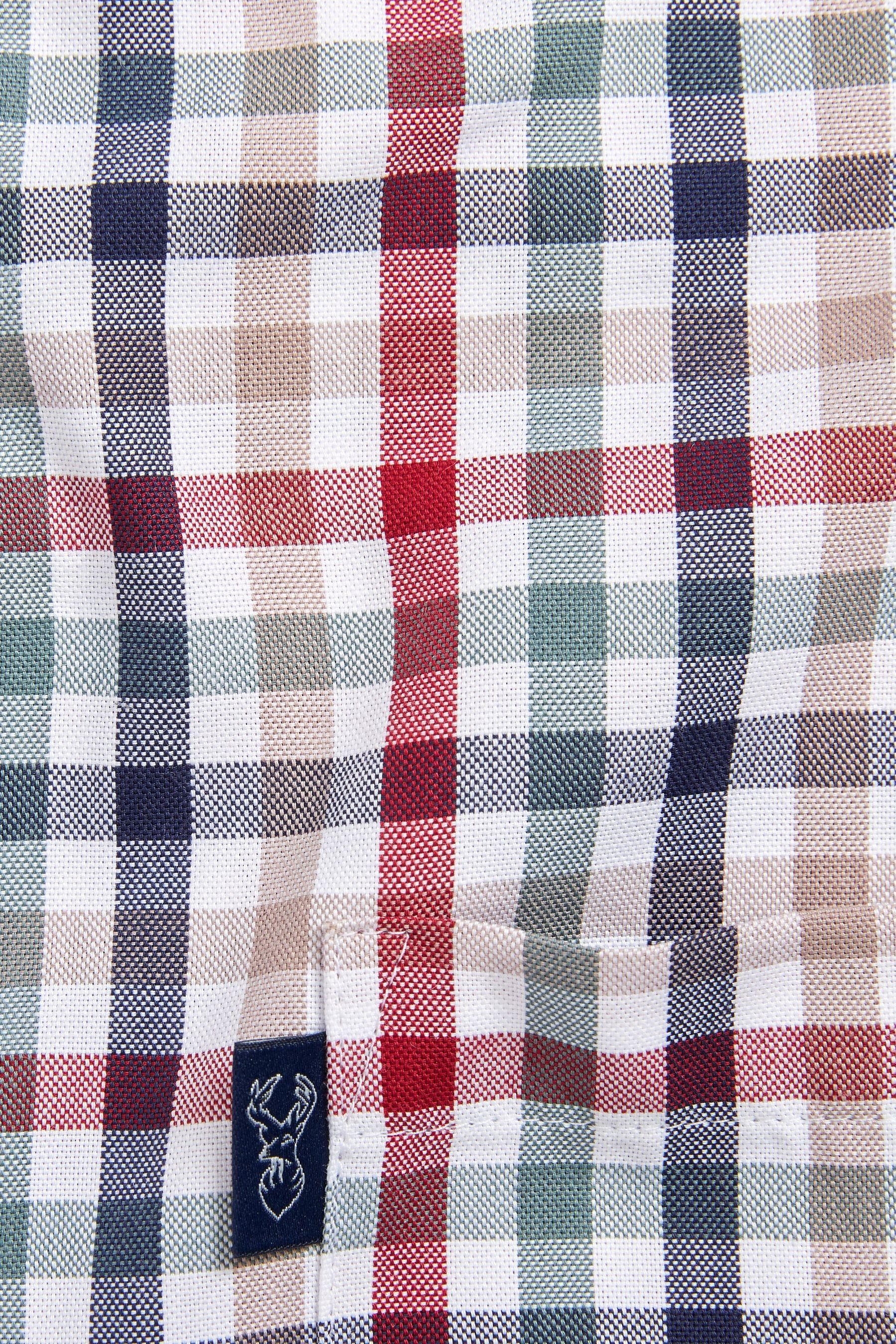 Kurzarmhemd Regular Brown Next Red/Neutral Gingham Check (1-tlg) Kurzarm-Oxfordhemd Bügelleichtes Fit