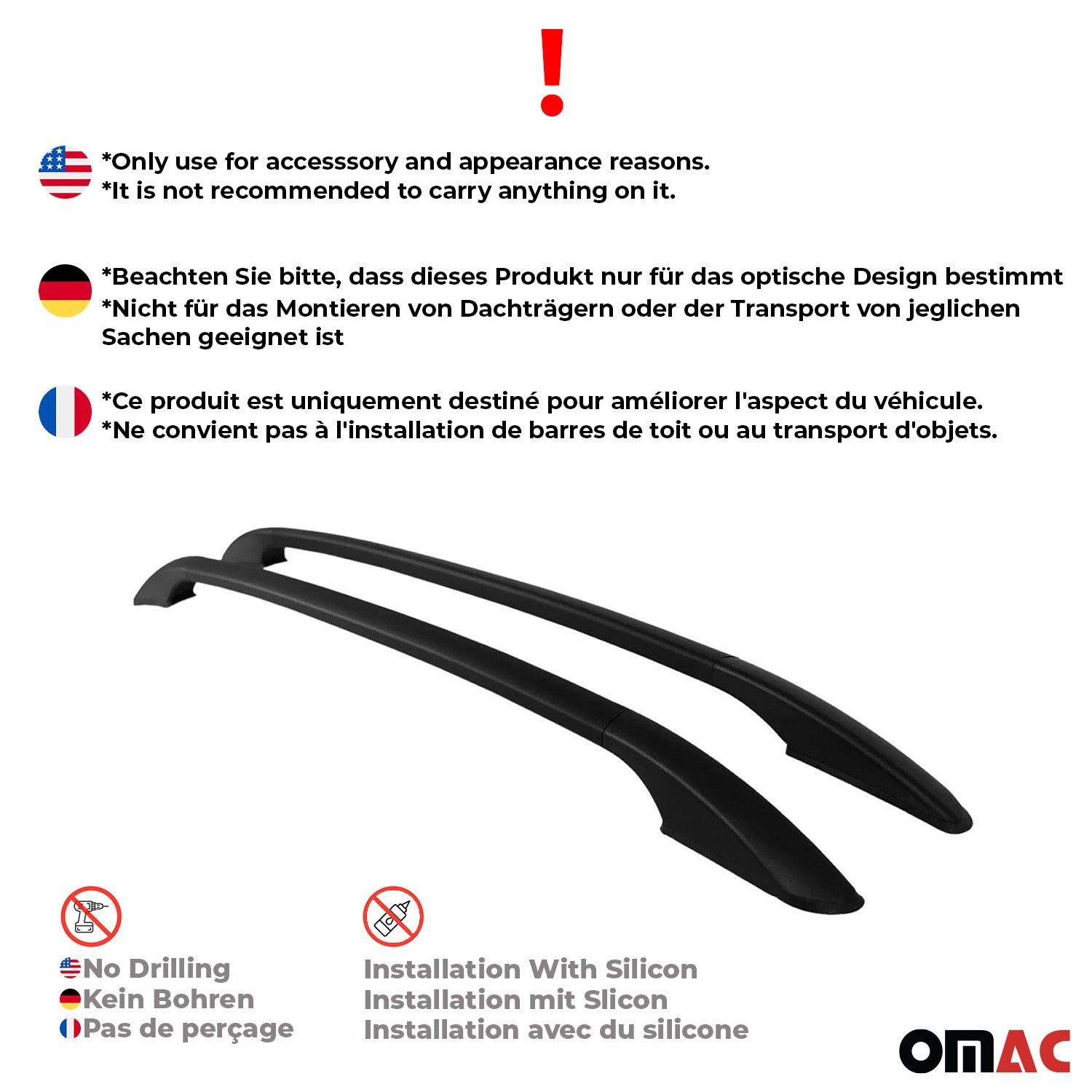 OMAC Dachträger Aluminium Dachreling für VW Tiguan 2016-2025 Schwarz 2tlg (2-St), Rostbeständig, Einfache Montage, Korrosionsbeständig
