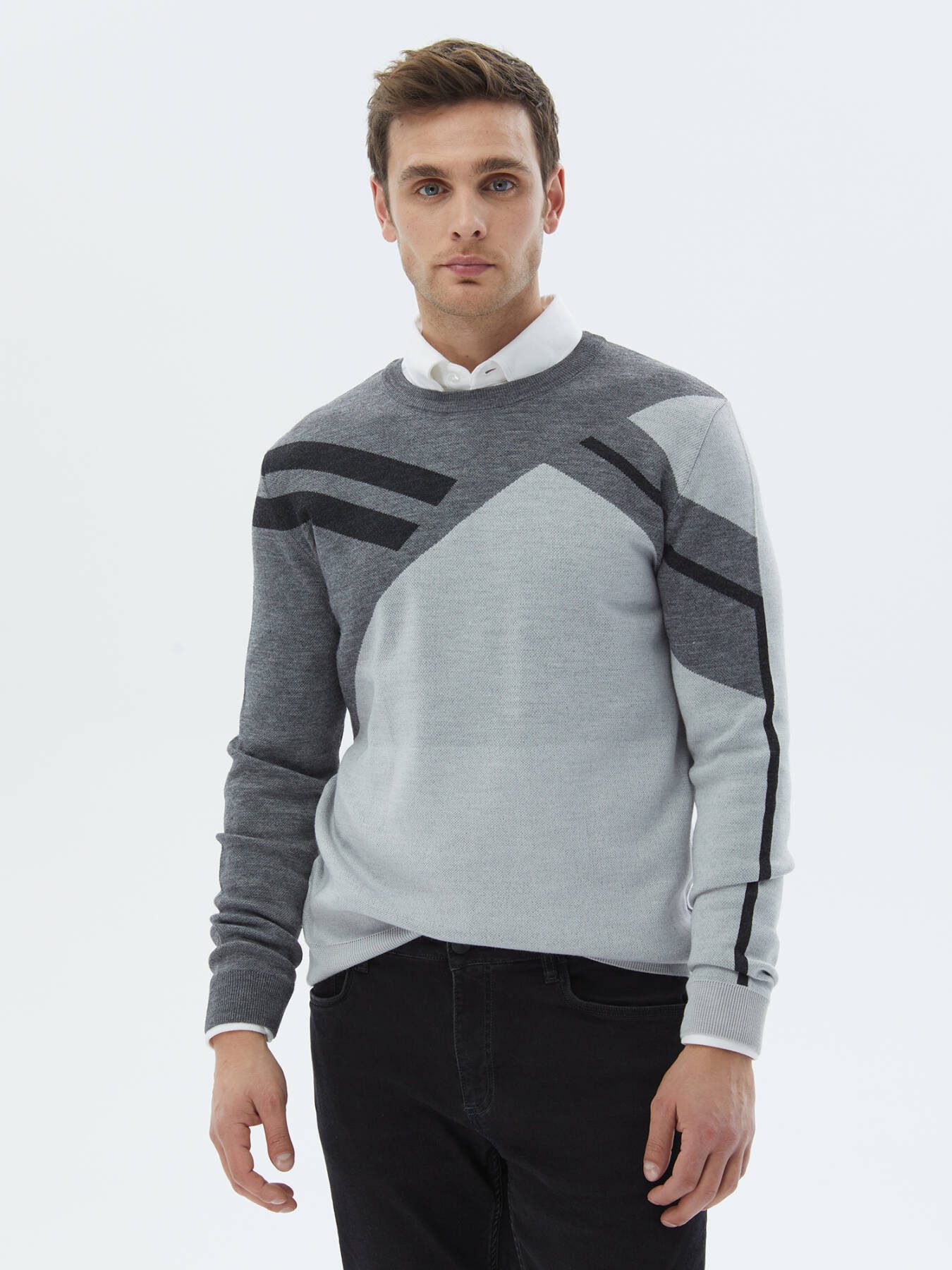 KİP Steppweste Gemusterter Strickpullover aus Wollmischung mit Rundhalsausschnitt