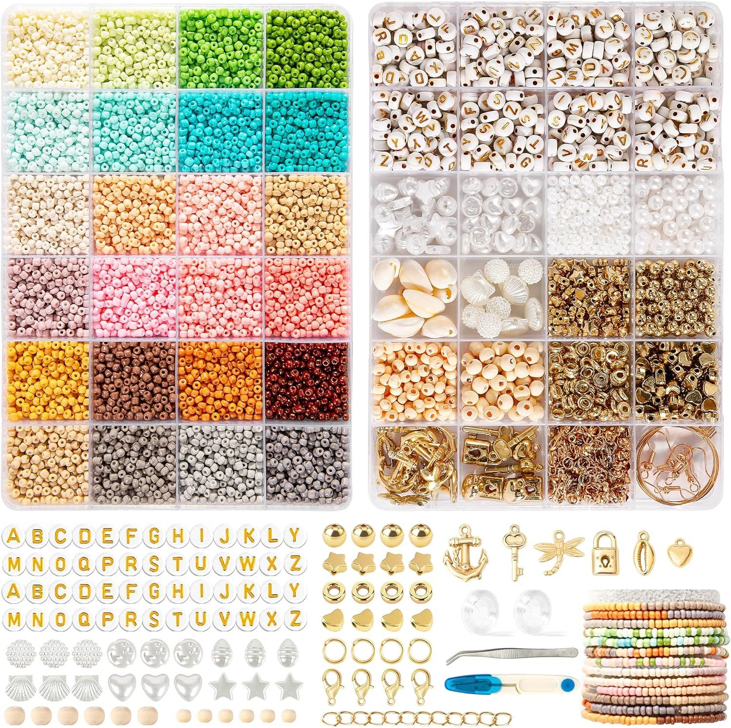 LA CUTE Perlenarmband Set XXXL Perlenset 3mm DIY Schmuckset mit Buchstaben- & Holzperlen. (Perlenset 3mm für Armbänder, Halsketten & Schmuckdesign mit Zubehör., 500-tlg., DIY Perlenset mit 24 Farben, Buchstabenperlen, Holzperlen), 3mm, 24 Farben, Buchstabenperlen, Holzperlen, DIY-Schmuckherstellung.