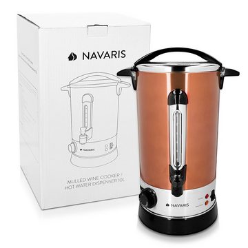 Navaris Heißgetränke- und Glühweinautomat Glühweinkocher aus Edelstahl - 10l - Thermostat Zapfhahn - Kupfer