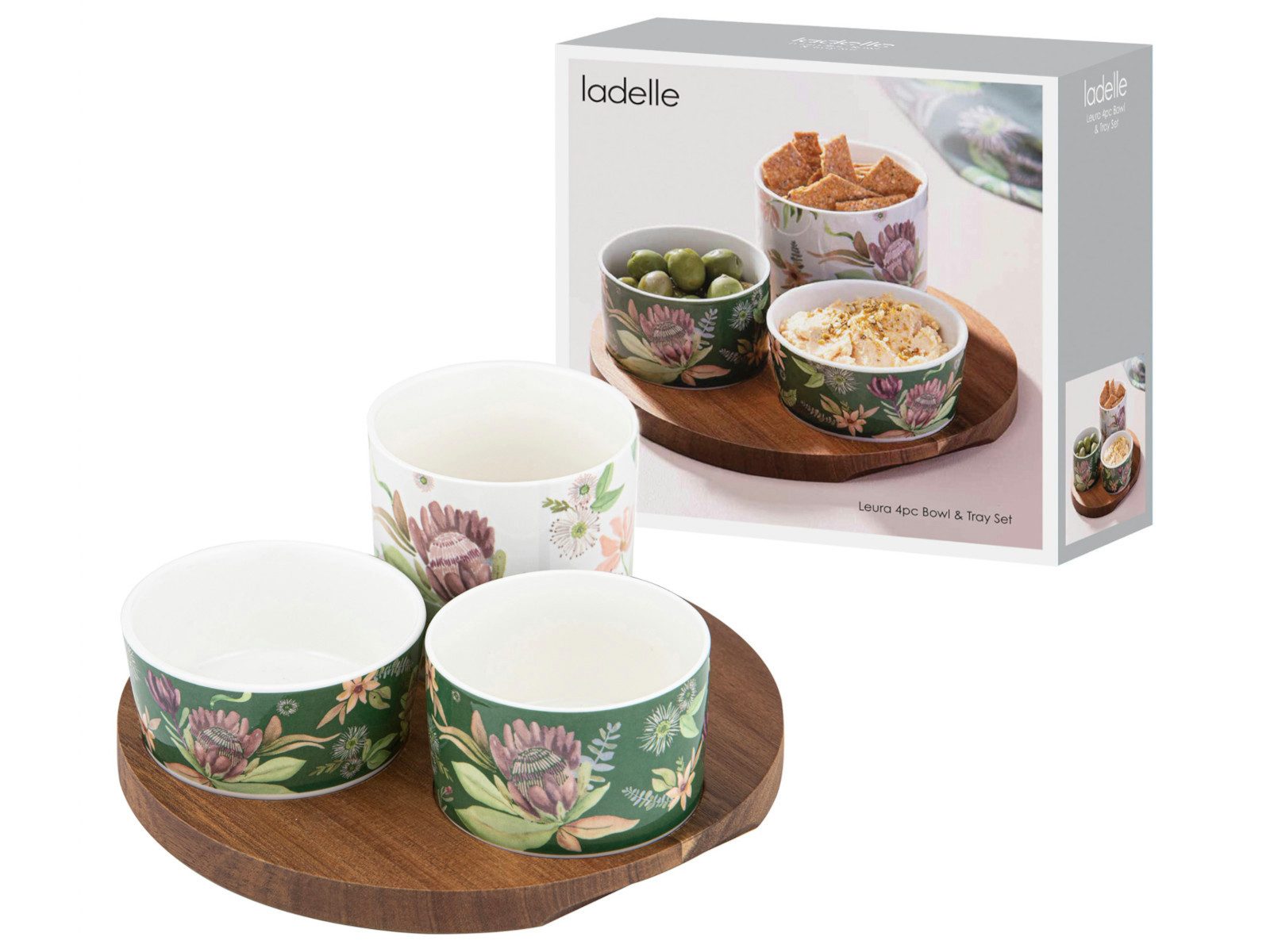 Ladelle Schale Leura Rund Assortiert Schalenset 4tlg, Akazienholz / Porzellan, (Schüsseln & Schalen)